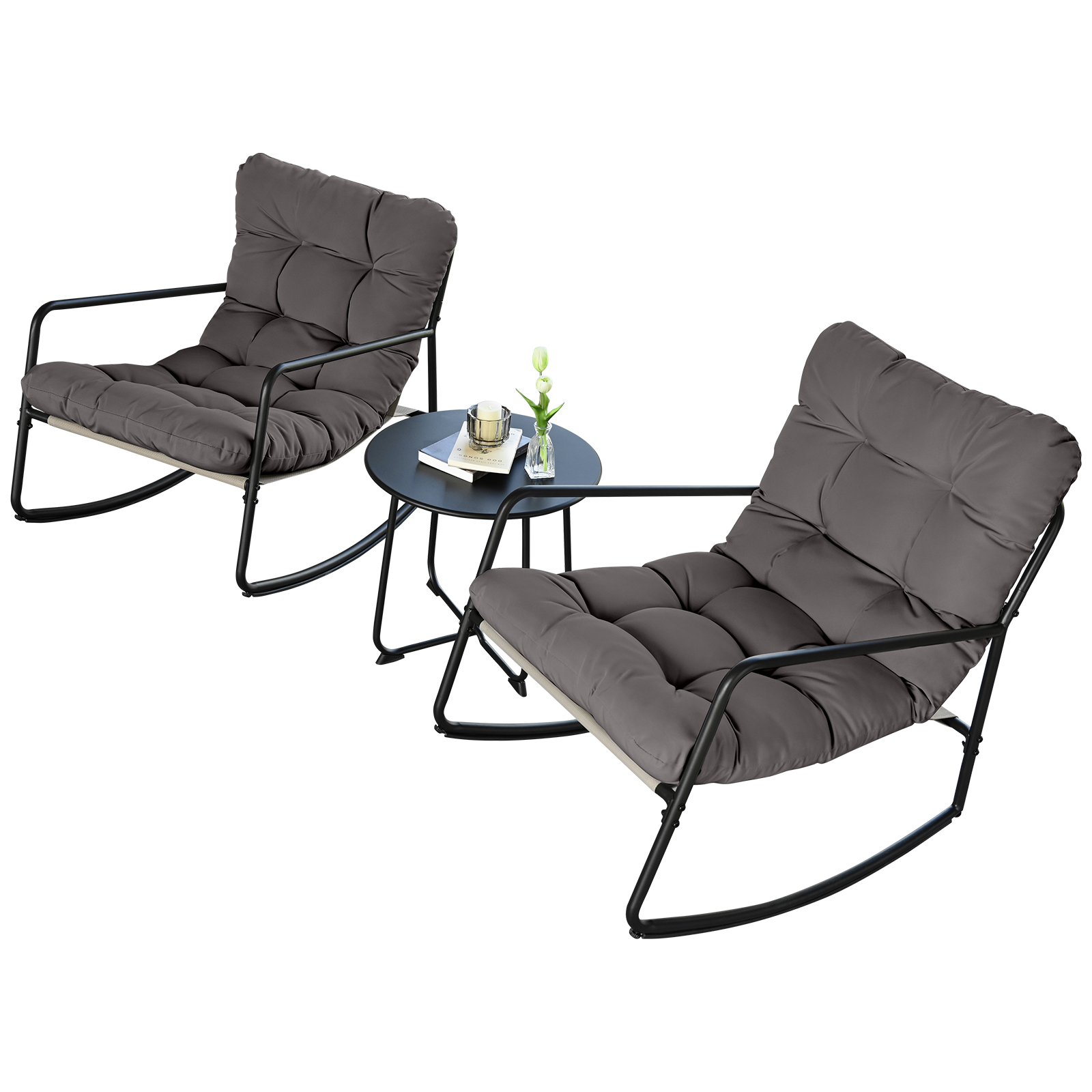 3-Piece Metal Comfy Modern Patio Rocking Chair Set - C032-3
