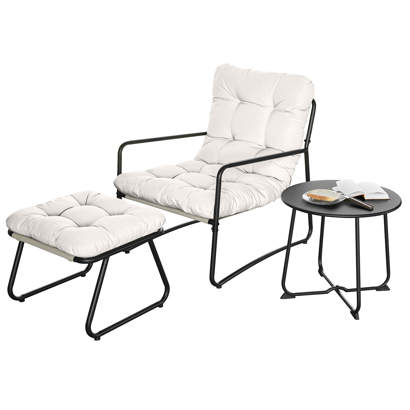 3-Piece Metal Comfy Modern Patio Rocking Chair Set with Ottoman & Side Table- C033-2