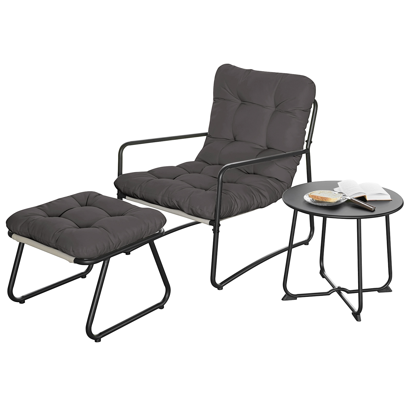 3-Piece Metal Comfy Modern Patio Rocking Chair Set with Ottoman & Side Table- C033-2