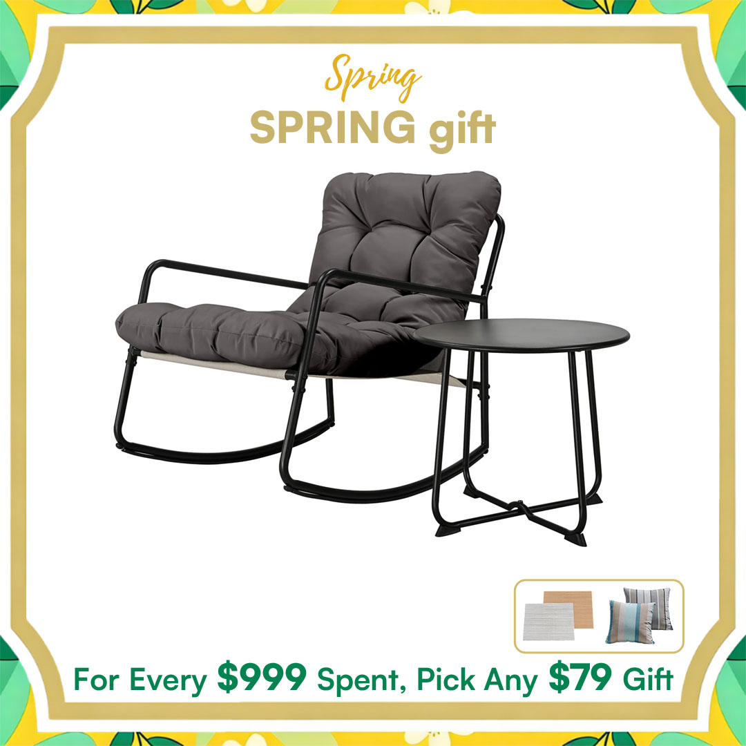 2-Piece Metal Comfy Modern Patio Rocking Chair Set with Side Table - C032-2