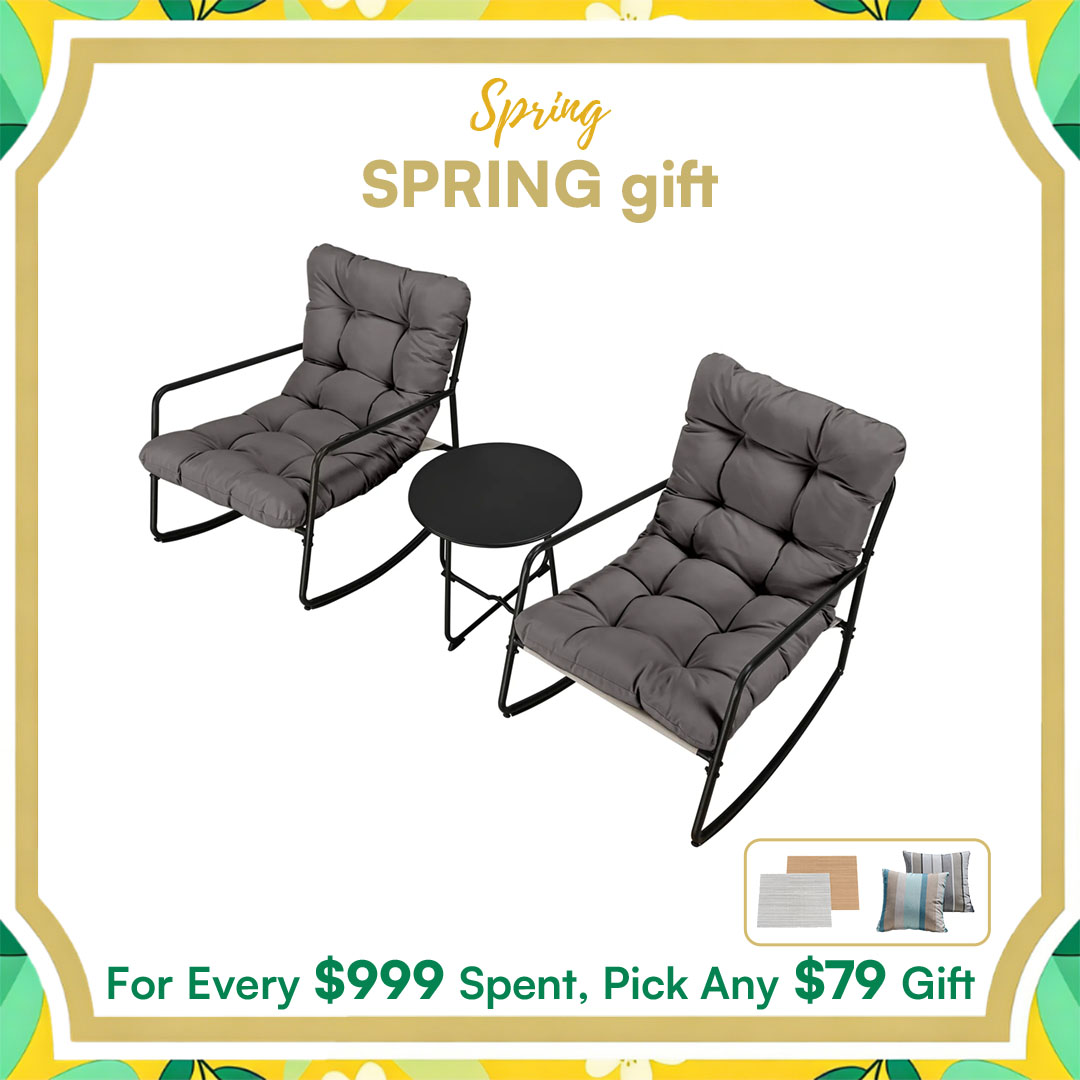 3-Piece Metal Comfy Modern Patio Rocking Chair Set - C032-3