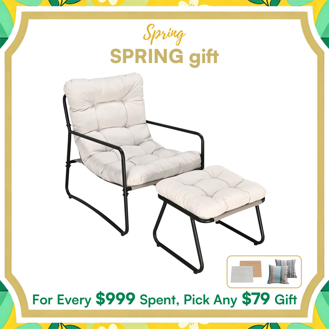 2-Piece Metal Comfy Modern Patio Rocking Chair Set with Ottoman- C033-1