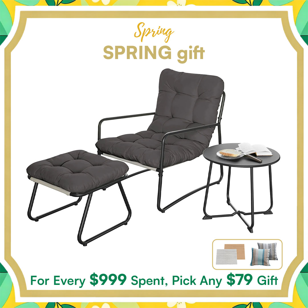 3-Piece Metal Comfy Modern Patio Rocking Chair Set with Ottoman & Side Table- C033-2