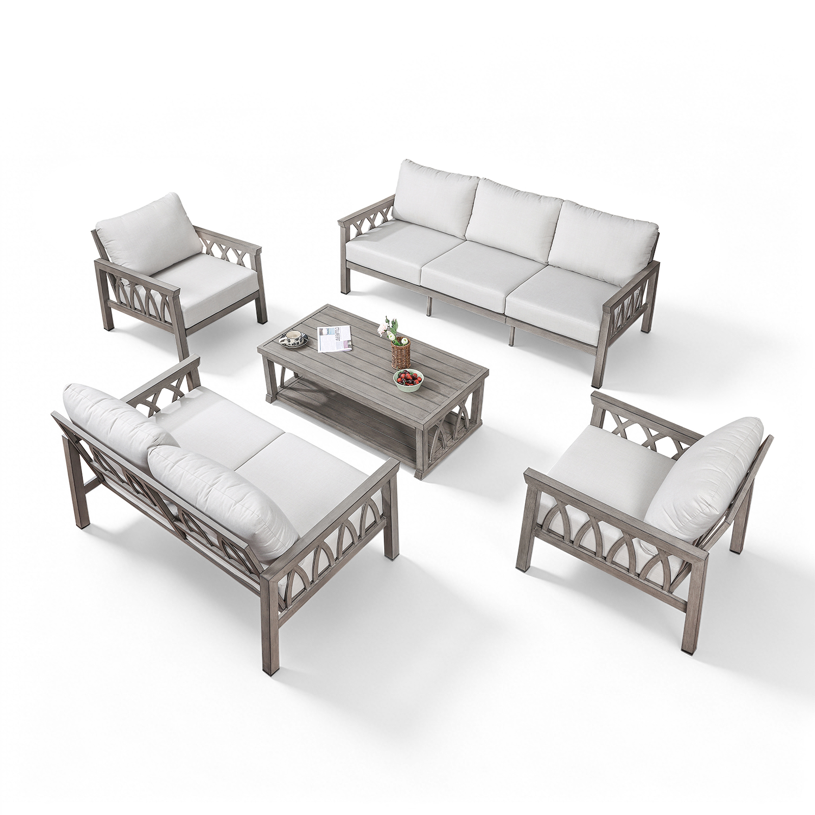 6-Piece Aluminum Outdoor Patio Conversation Set for 7 Person - DS099
