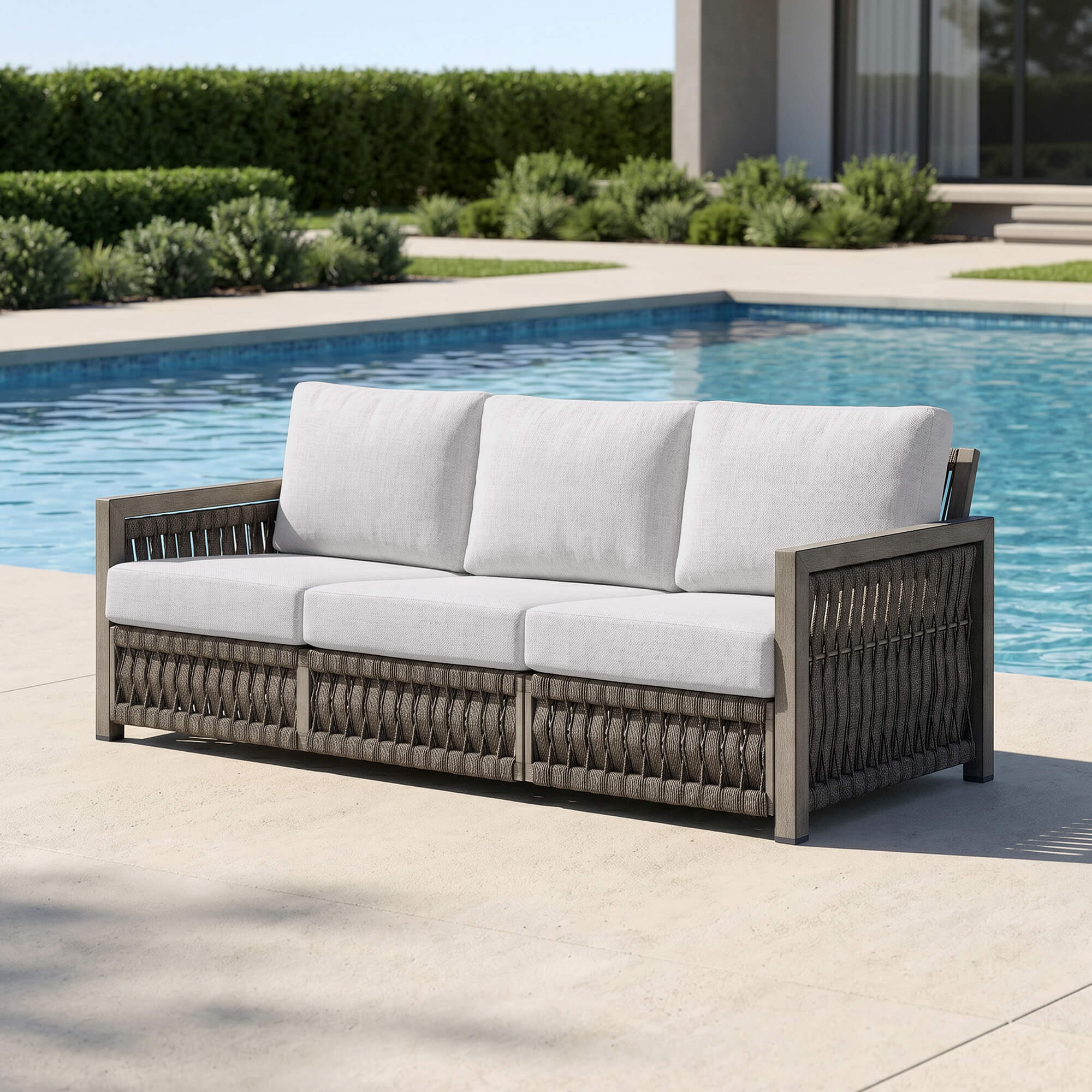 3-Seater Outdoor Patio Sofa with Aluminum Frame, Rope Weave Design & Washable Cushions-C019