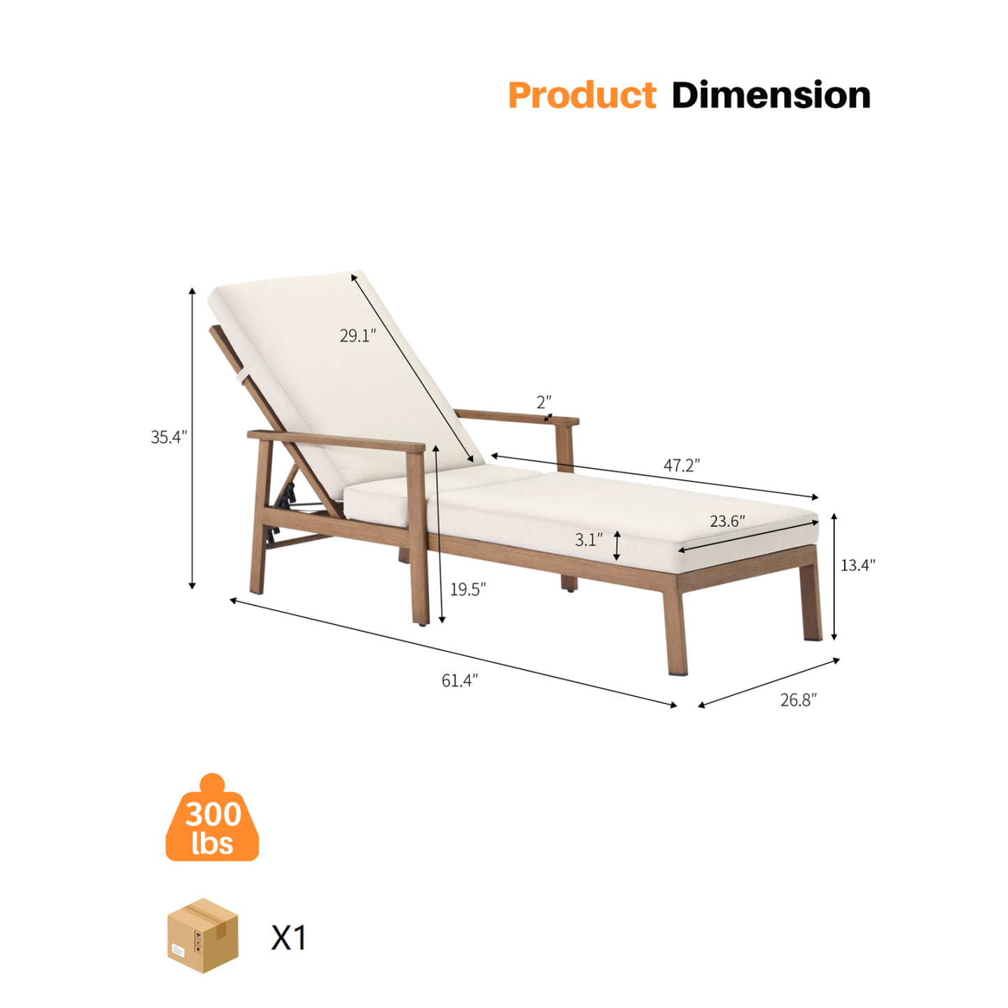Modern wooden lounge chair with cream cushion - Seehill