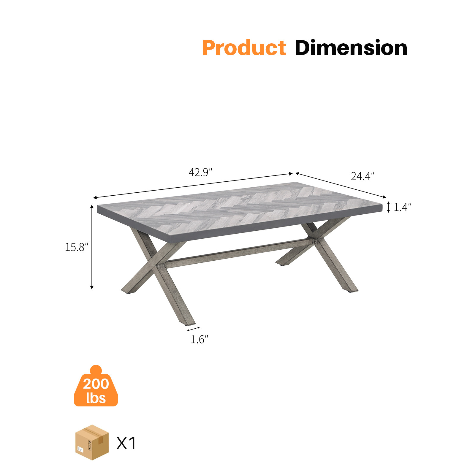 All-Weather Rectangle Aluminum Outdoor Coffee Table with Resin Tabletop - D013