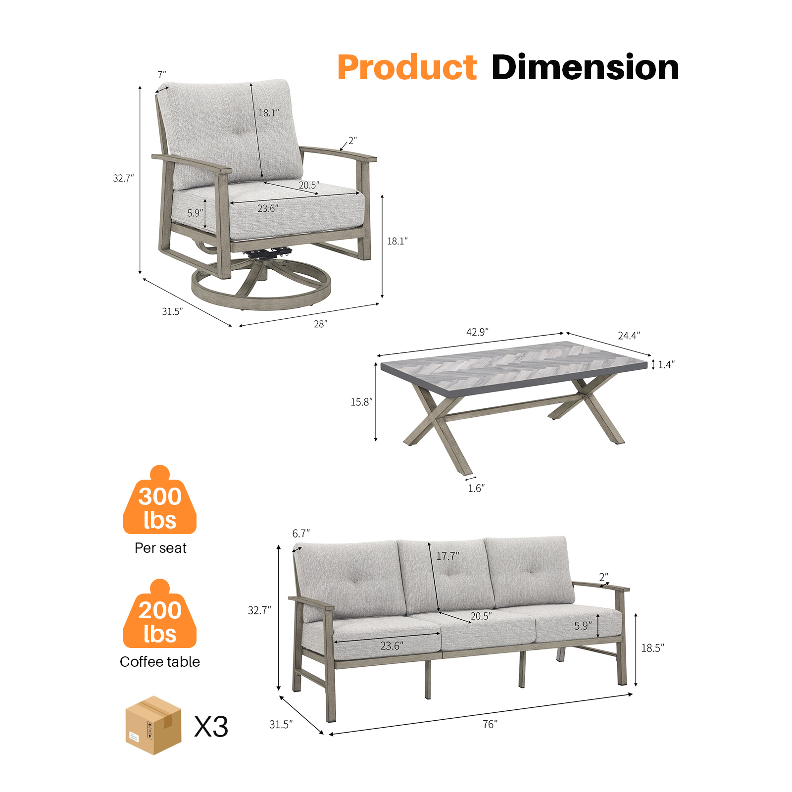 4-piece Modern Outdoor Patio Furniture Set with Swivel Chairs - SS016-1
