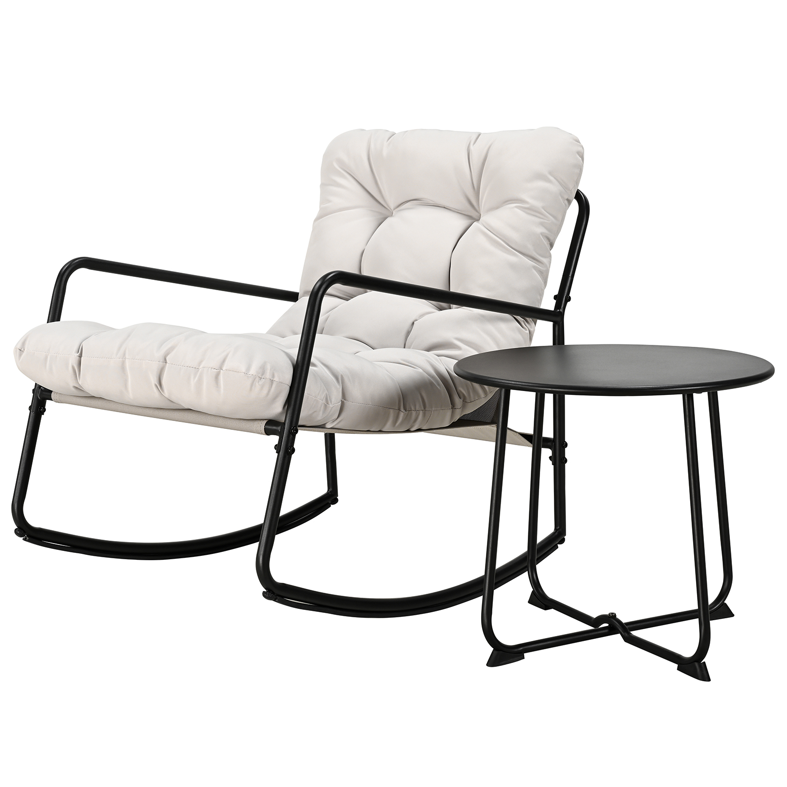 2-Piece Metal Comfy Modern Patio Rocking Chair Set with Side Table - C032-2