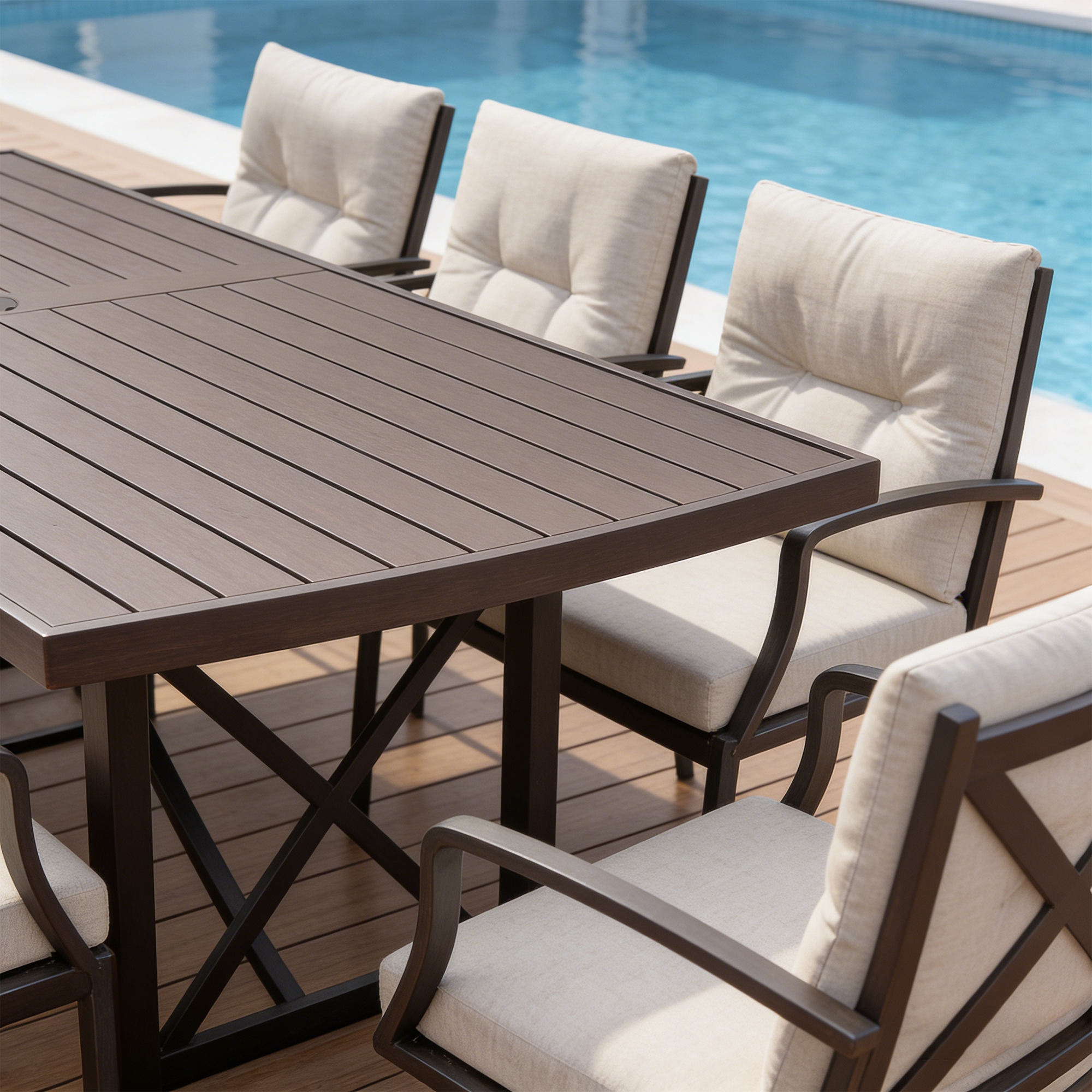 7/9-piece Patio Outdoor Dining Set with Umbrella Hole with 2 Swivel Rocker Chairs - SS028-2