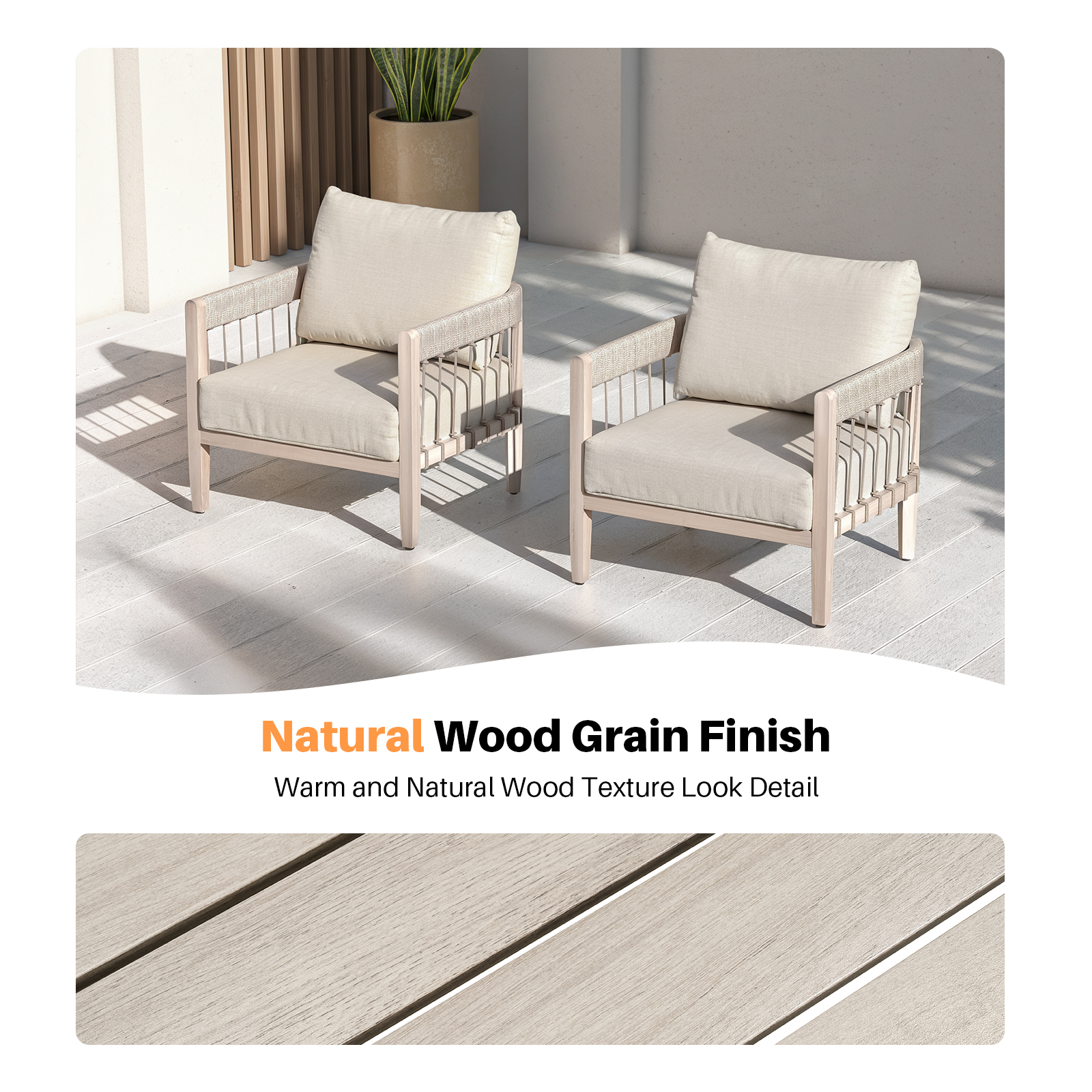 2-Piece Patio Outdoor Sofa with Faux Wood Grain Frame - C037