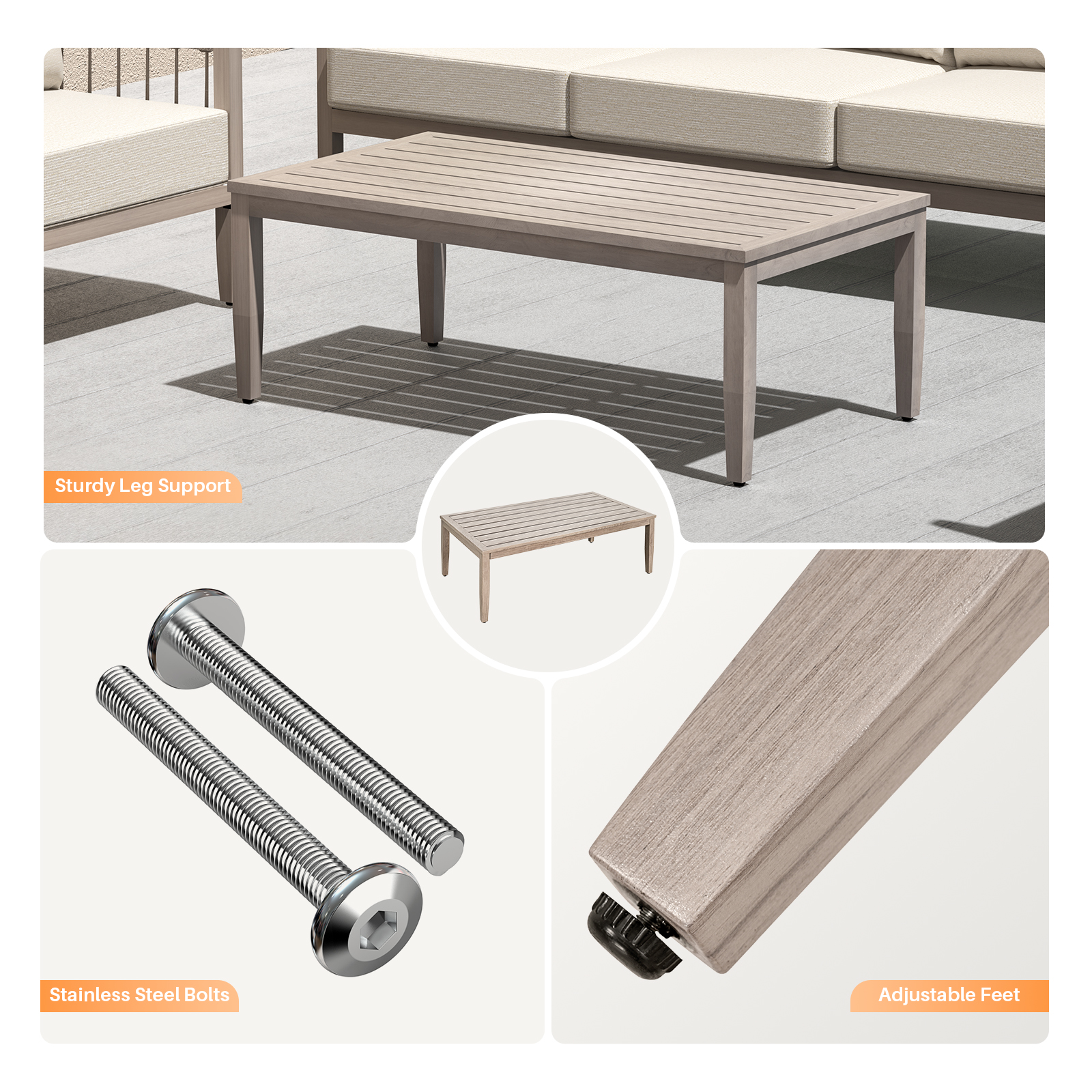 Patio Outdoor Coffee Table with Faux Wood Grain Finish Frame - C039