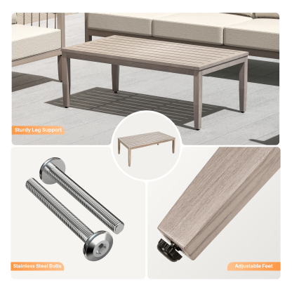 Patio Outdoor Coffee Table with Faux Wood Grain Finish Frame - C039