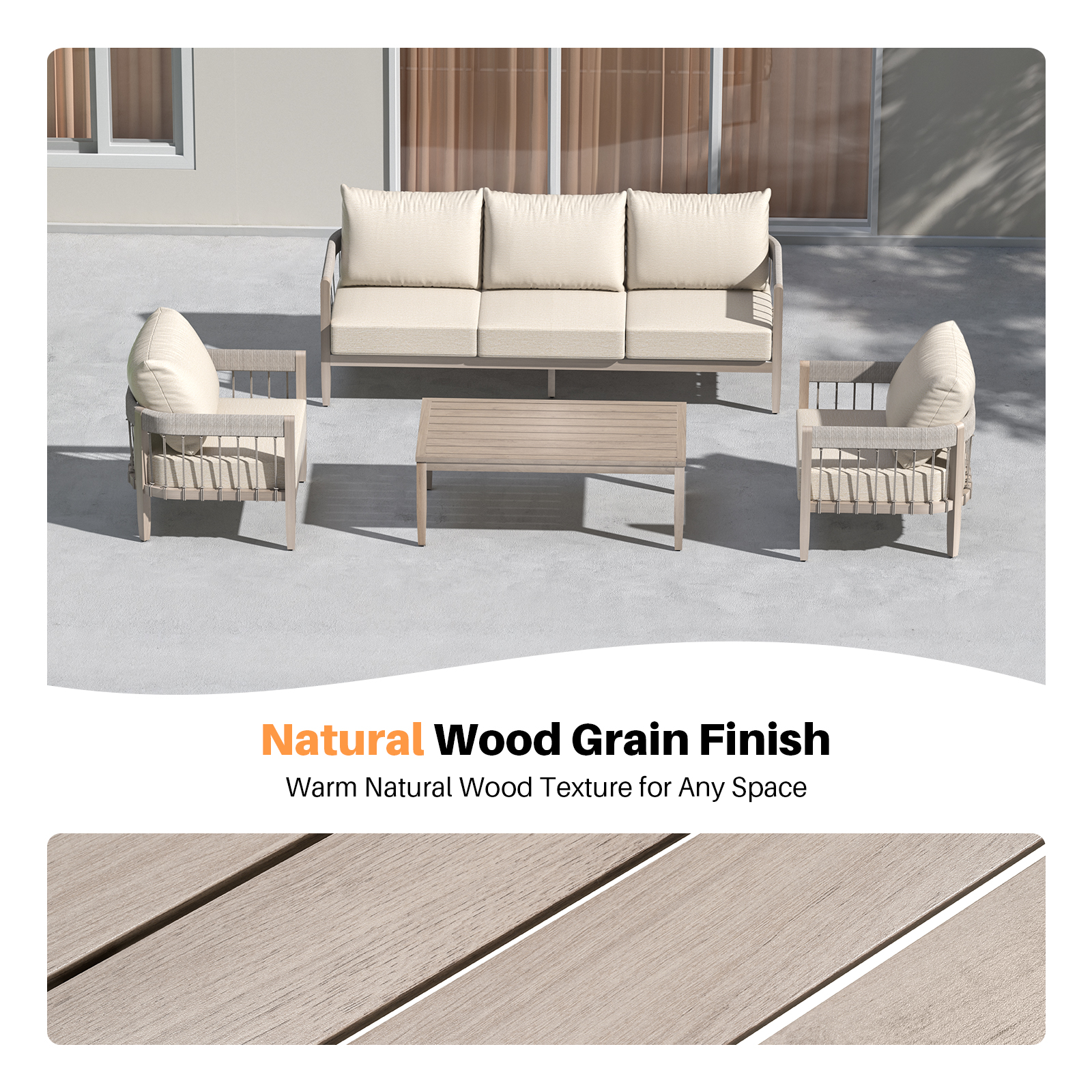 4-Piece Patio Furniture Set with Faux Wood Grain - SS040