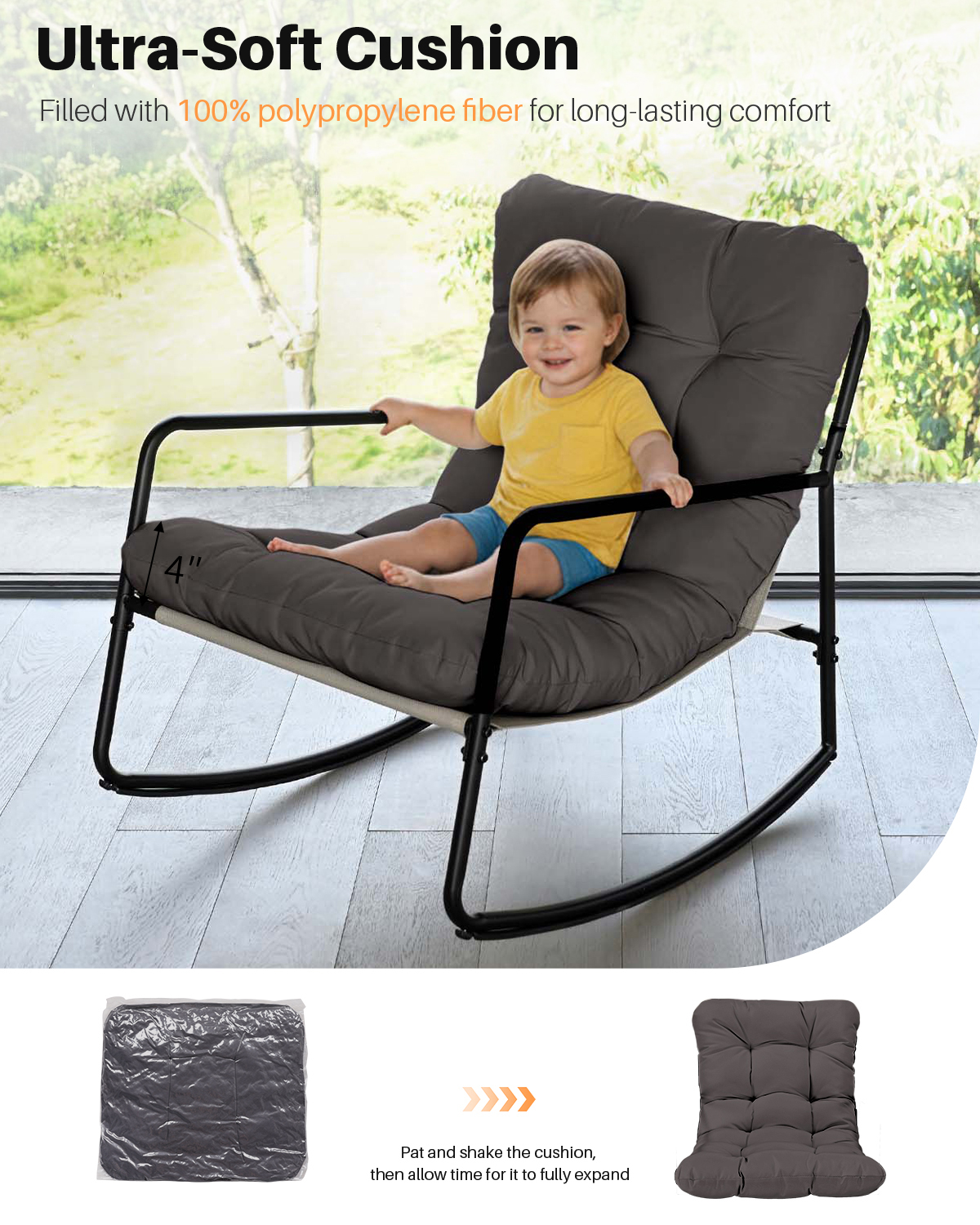 2-Piece Metal Comfy Modern Patio Rocking Chair Set with Side Table - C032-2