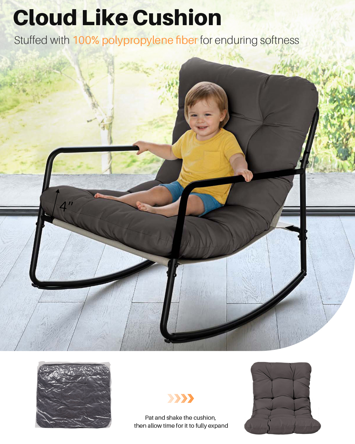 3-Piece Metal Comfy Modern Patio Rocking Chair Set - C032-3