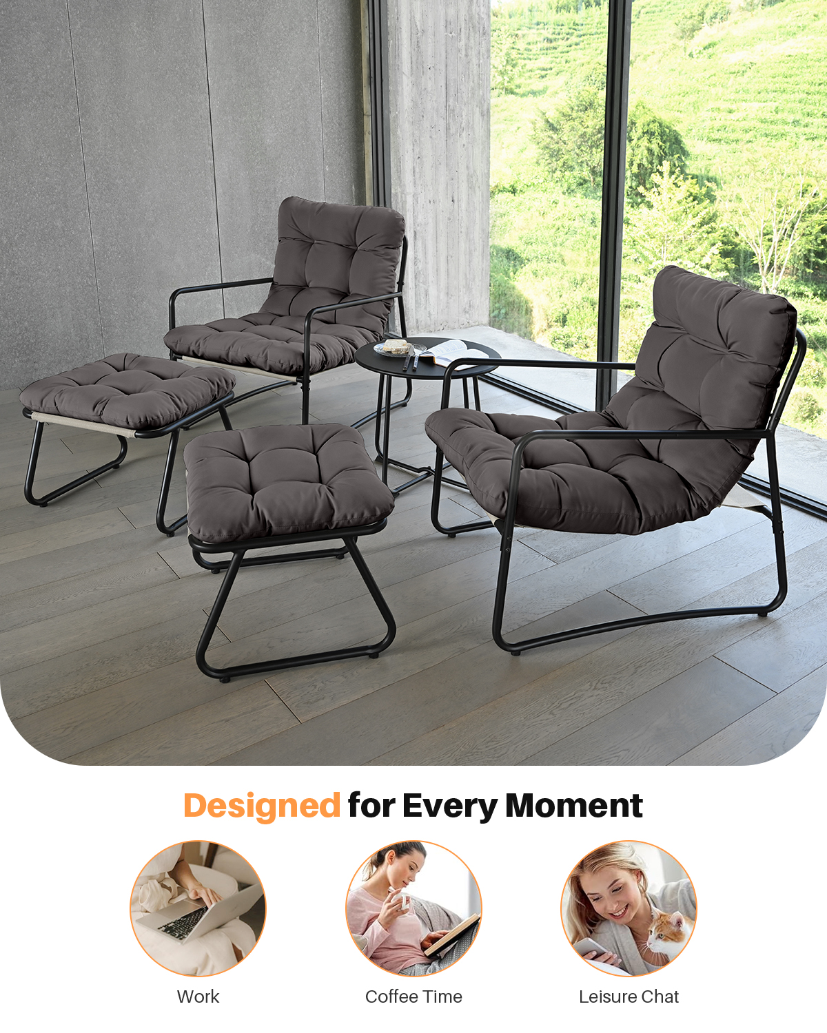 5-Piece Metal Comfy Modern Patio Rocking Chair Set - C033-3