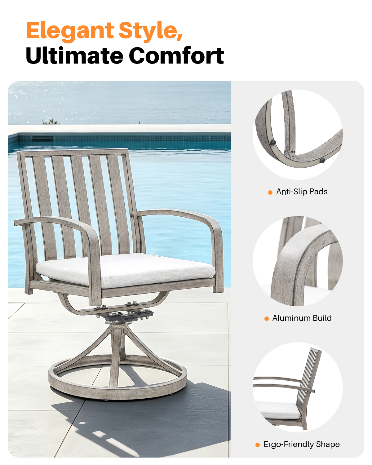 2-Piece Patio Outdoor Swivel Dining Chairs Set for Deck, Balcony, Garden - C107