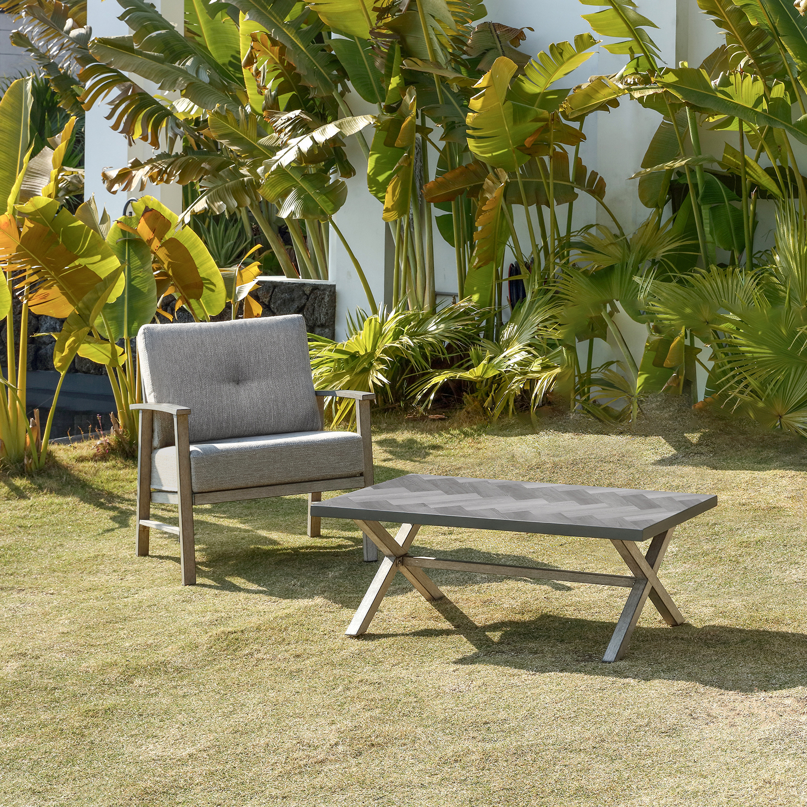 All-Weather Rectangle Aluminum Outdoor Coffee Table with Resin Tabletop - D013