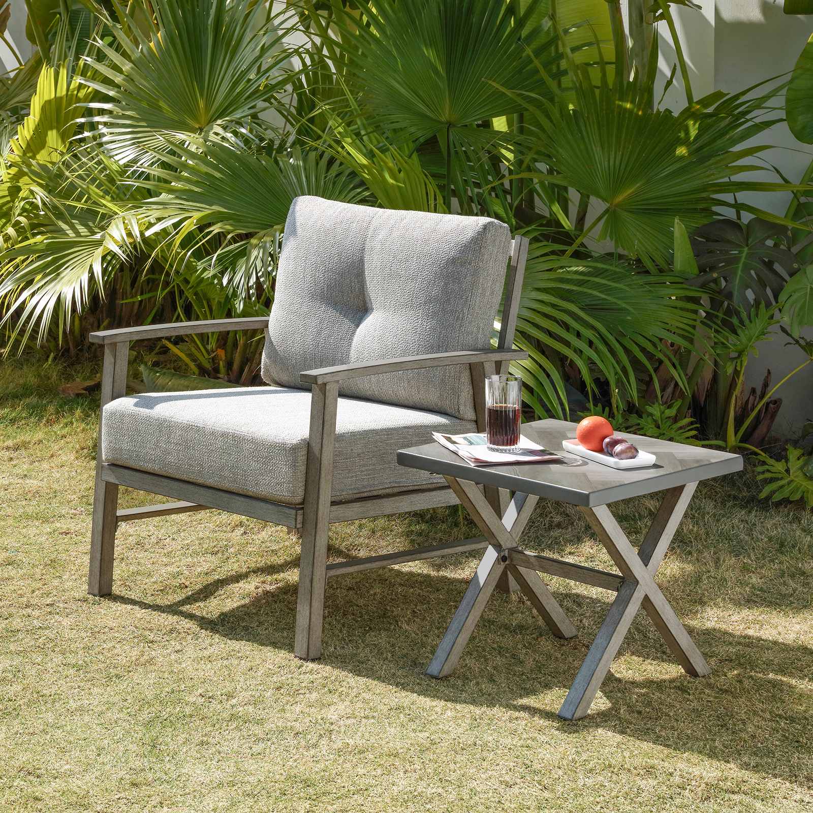 All-Weather Square Outdoor Side Table with Resin Tabletop - D014