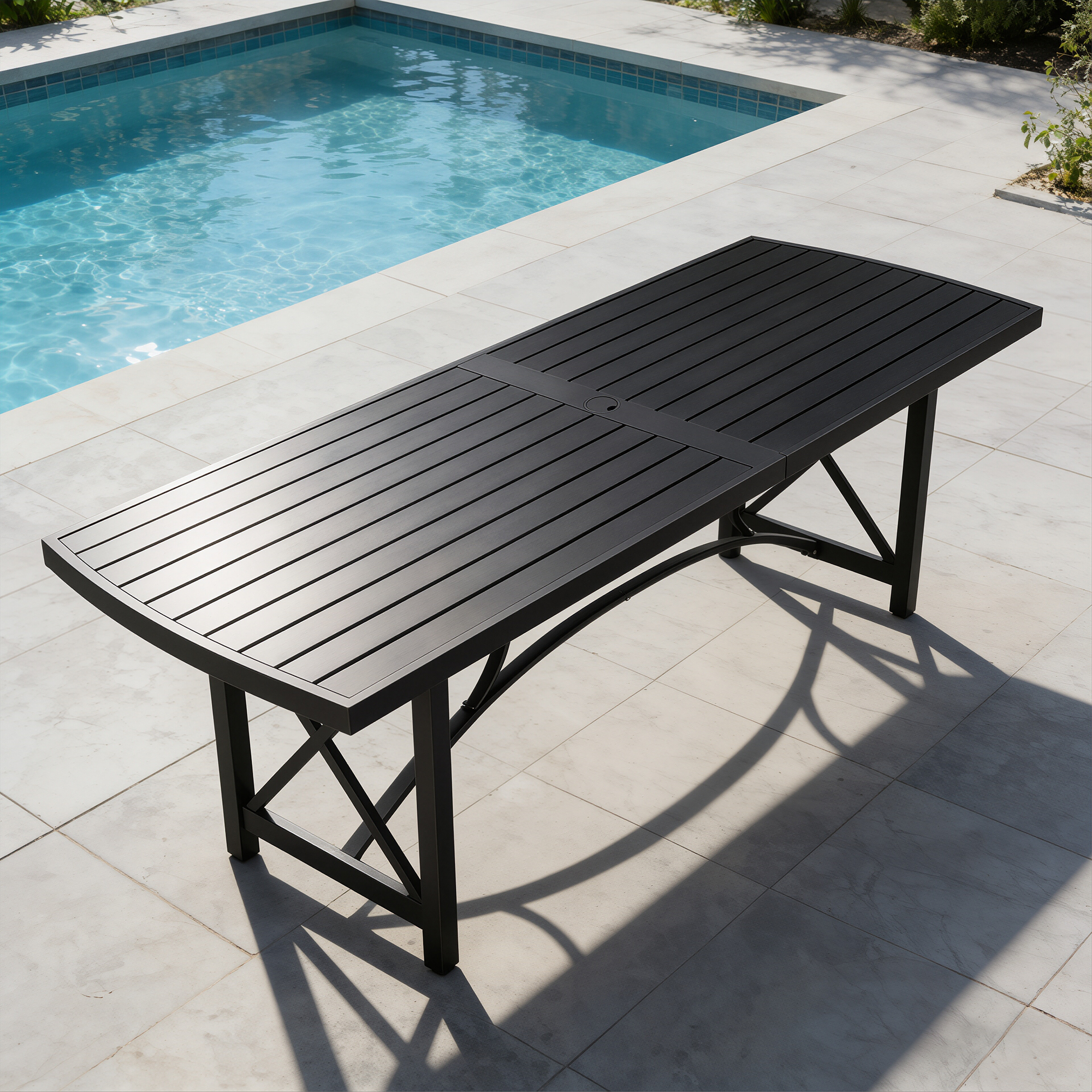 Patio Rectangle Dining Table with Umbrella Hole for 8 person - D027