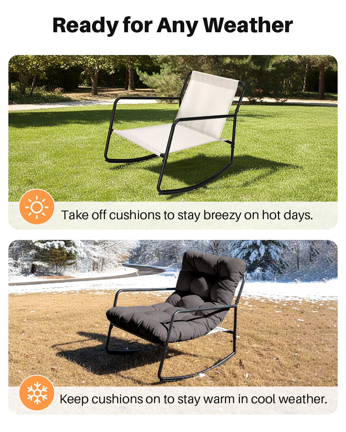 2-Piece Metal Comfy Modern Patio Rocking Chair Set with Side Table - C032-2