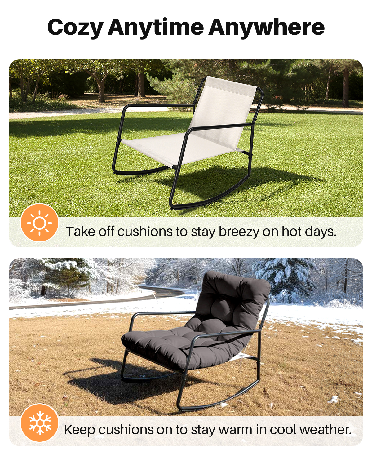 3-Piece Metal Comfy Modern Patio Rocking Chair Set - C032-3