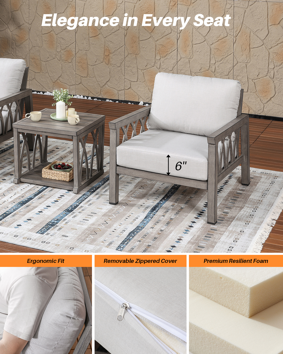 3-Piece Aluminum Outdoor Patio Conversation Set - DS100