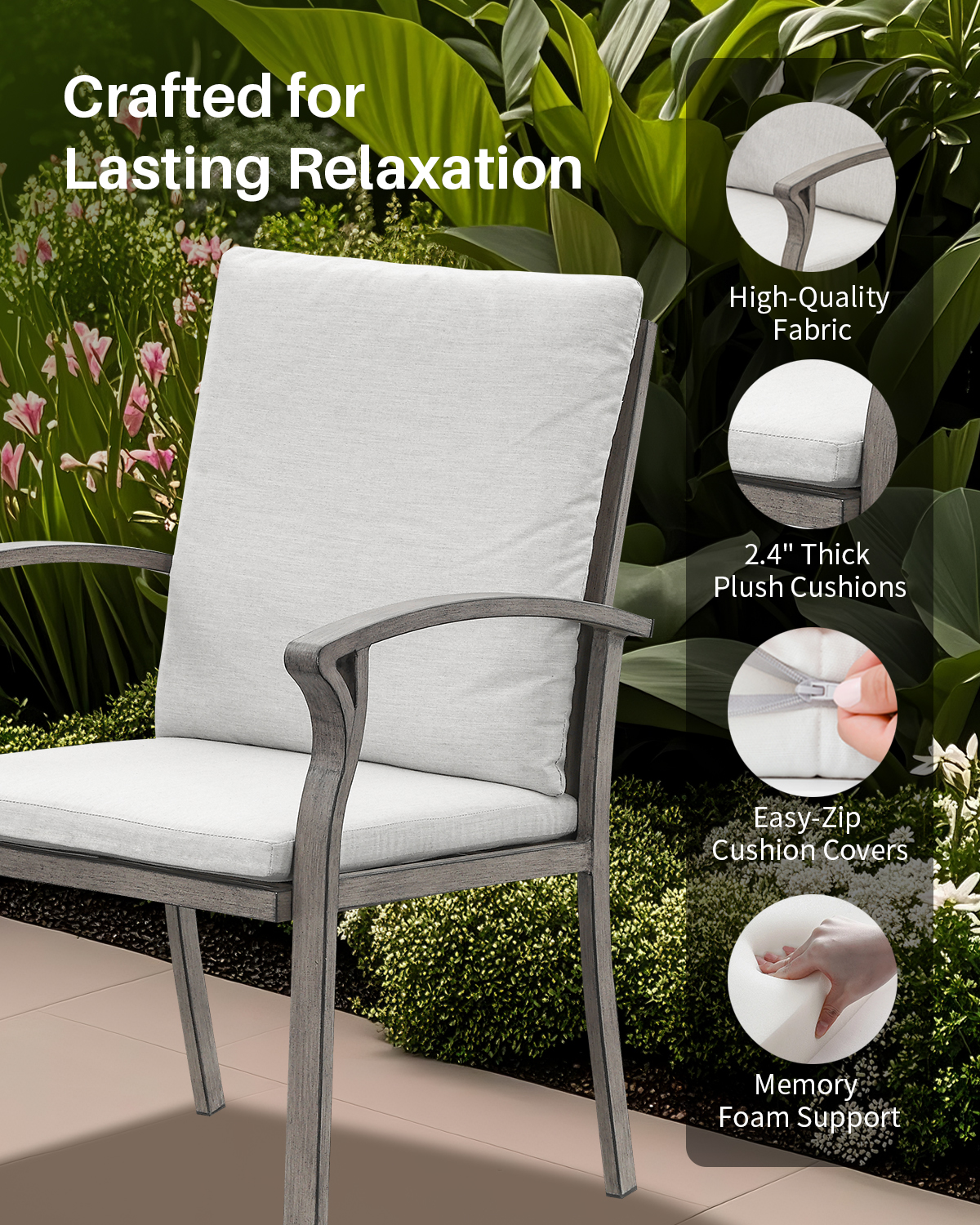 Aluminum Outdoor Patio Set of 2 Fixed Patio Armchairs - C101