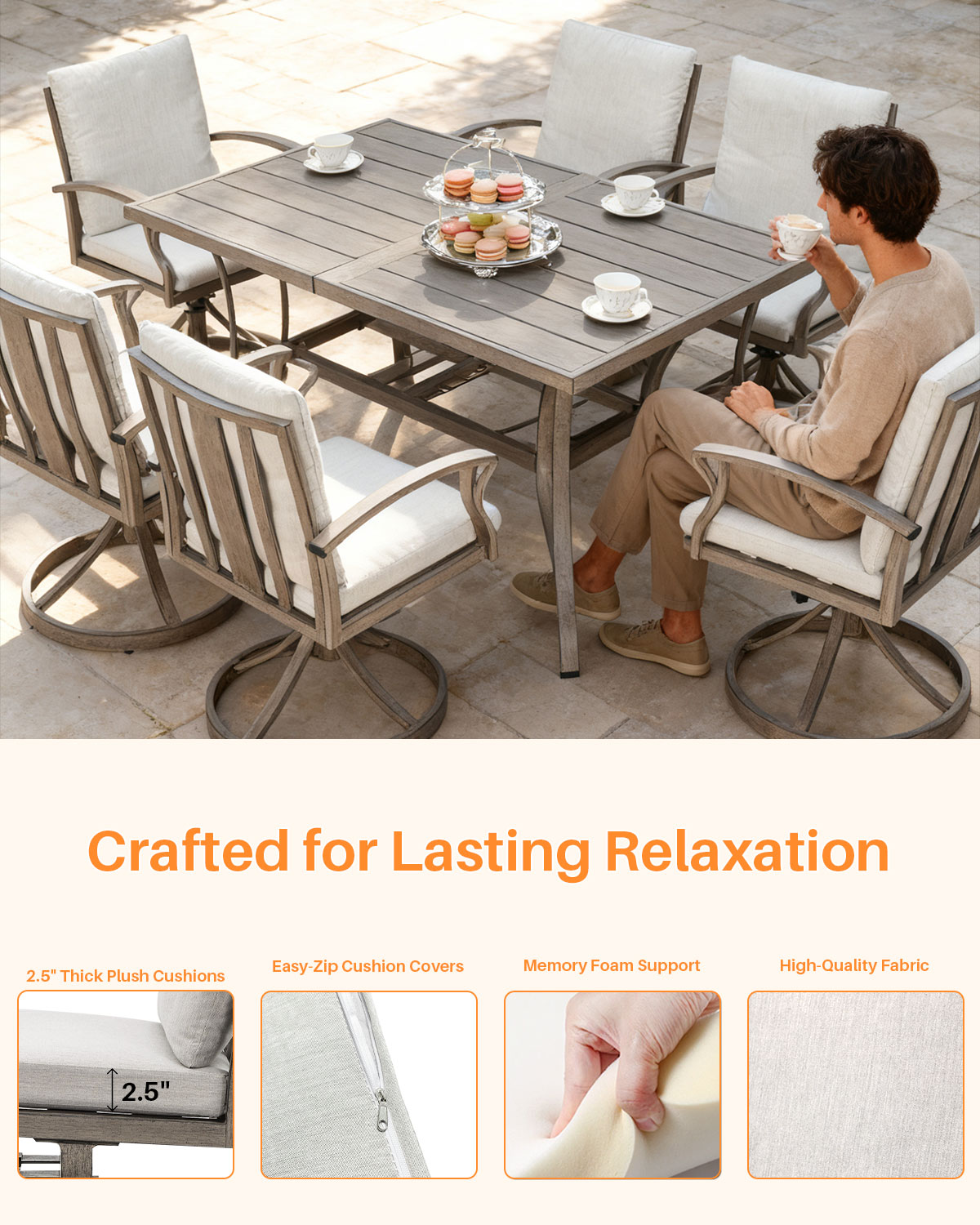Modern Aluminum Outdoor Set of 2 Swivel Patio Chairs