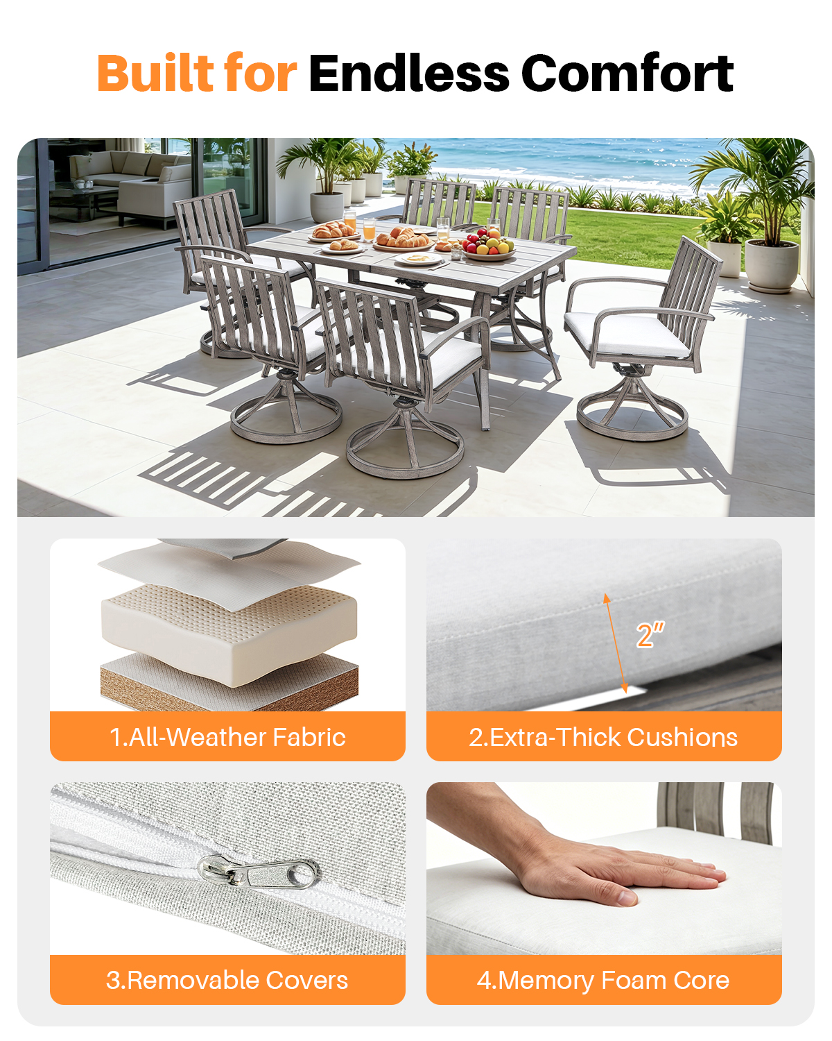 2-Piece Patio Outdoor Swivel Dining Chairs Set for Deck, Balcony, Garden - C107