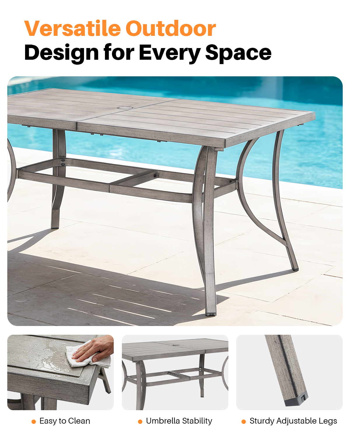 Patio Rectangle Dining Table for 6 with Umbrella Hole - D108