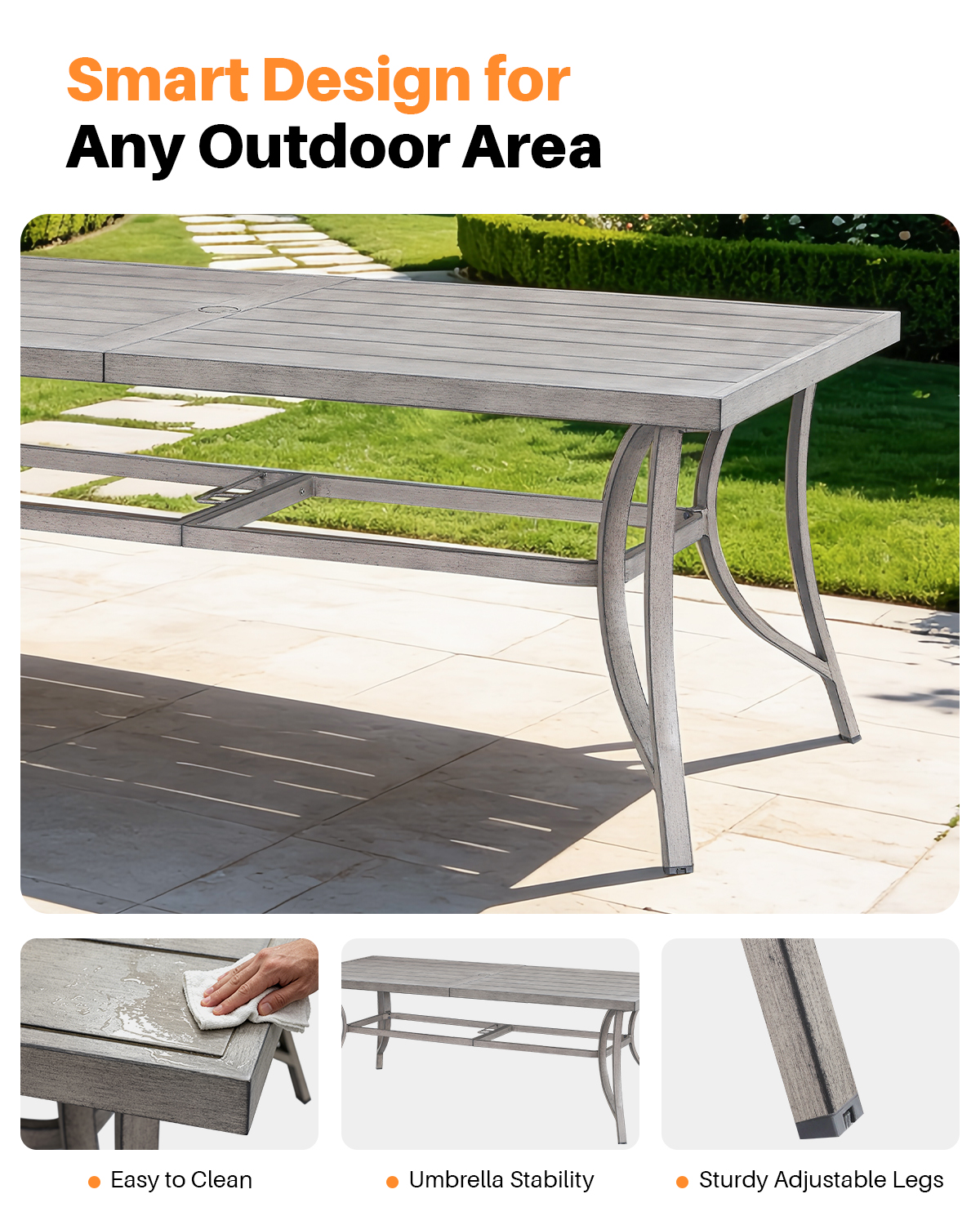 Patio Rectangle Dining Table for 8 with Umbrella Hole - D109