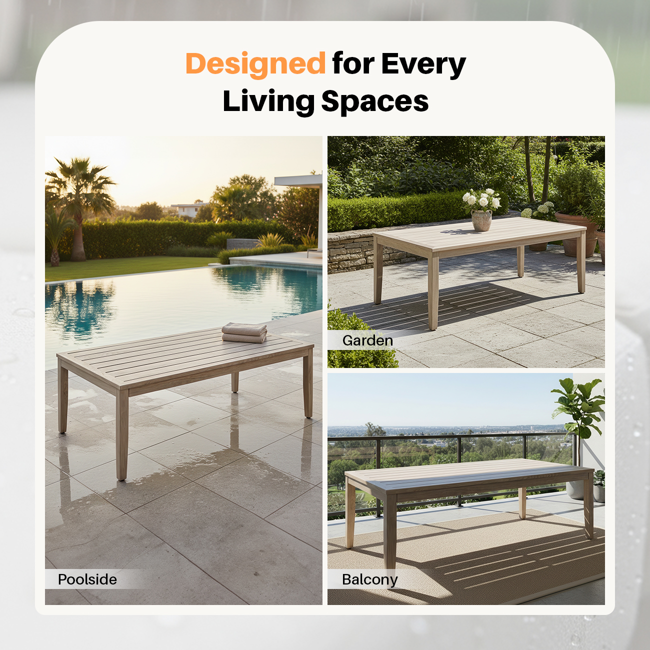 Patio Outdoor Coffee Table with Faux Wood Grain Finish Frame - C039