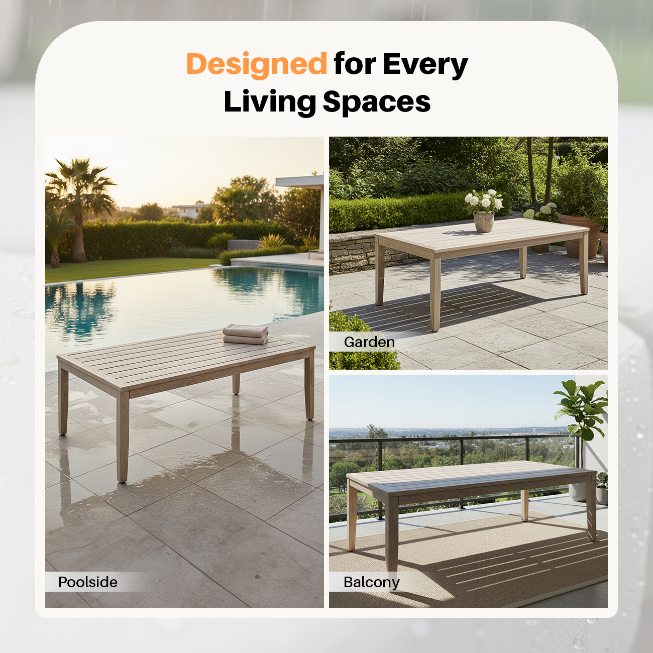 Patio Outdoor Coffee Table with Faux Wood Grain Finish Frame - C039