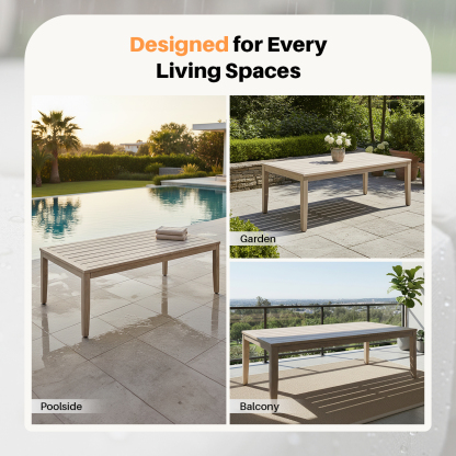 Patio Outdoor Coffee Table with Faux Wood Grain Finish Frame - C039