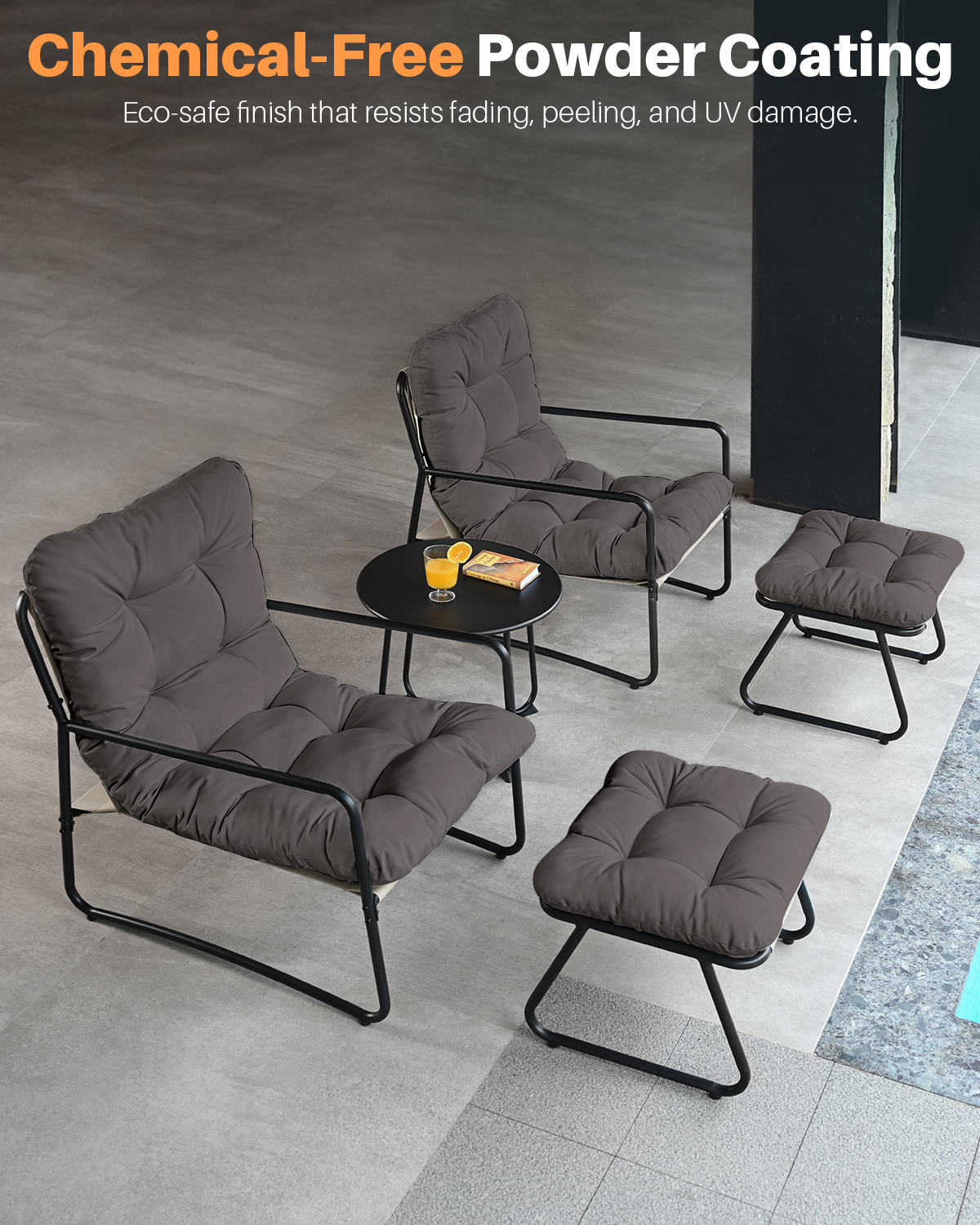 5-Piece Metal Comfy Modern Patio Rocking Chair Set - C033-3