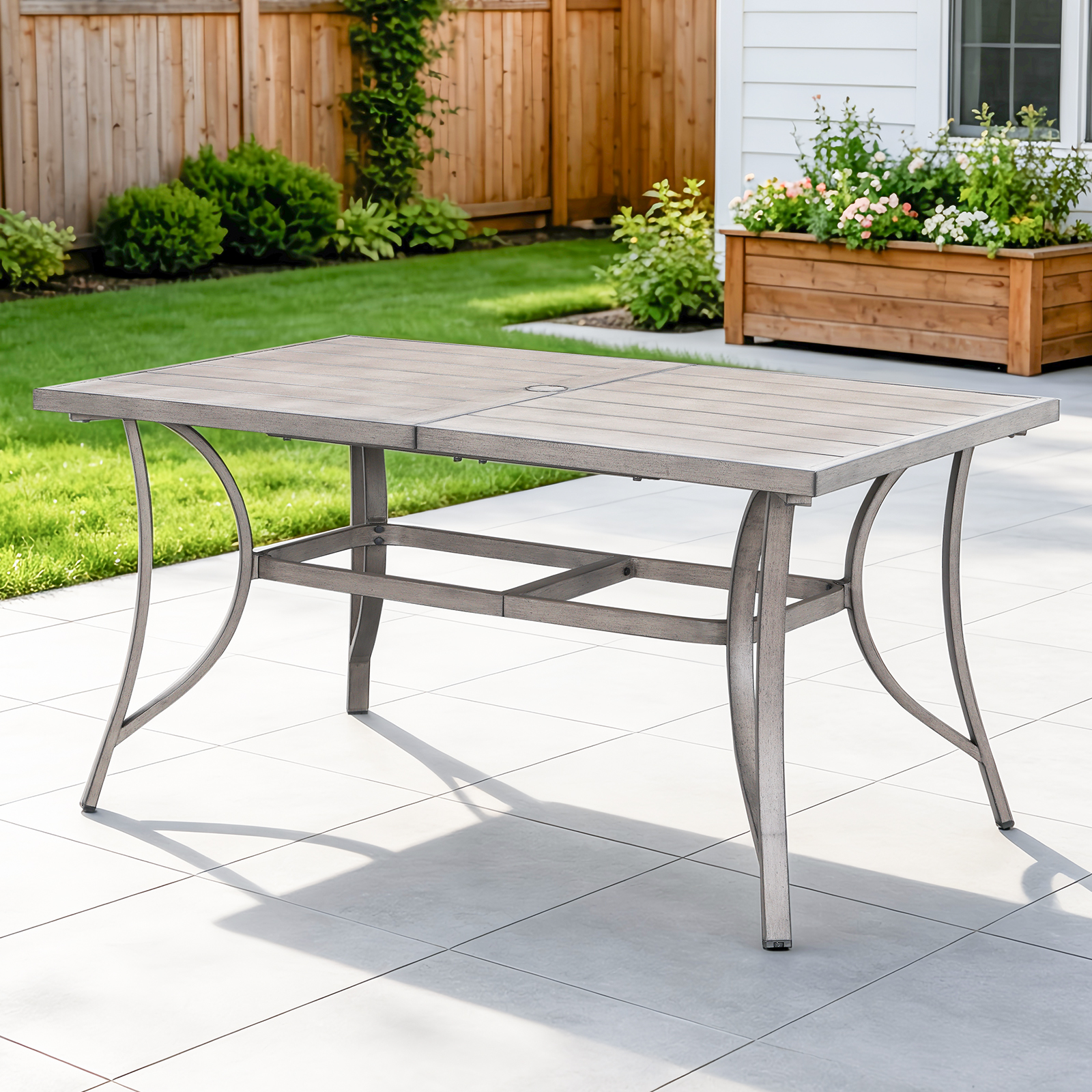 Patio Rectangle Dining Table for 6 with Umbrella Hole - D108