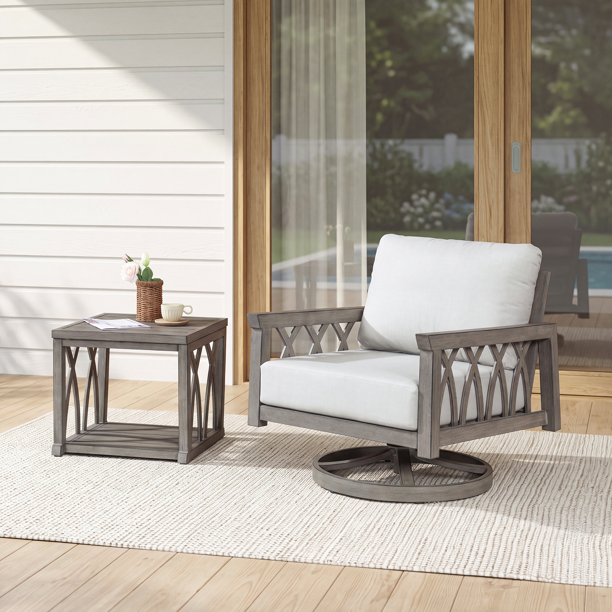 2-Piece Aluminum Outdoor Patio Swivel Sofa Chair Set - DS093
