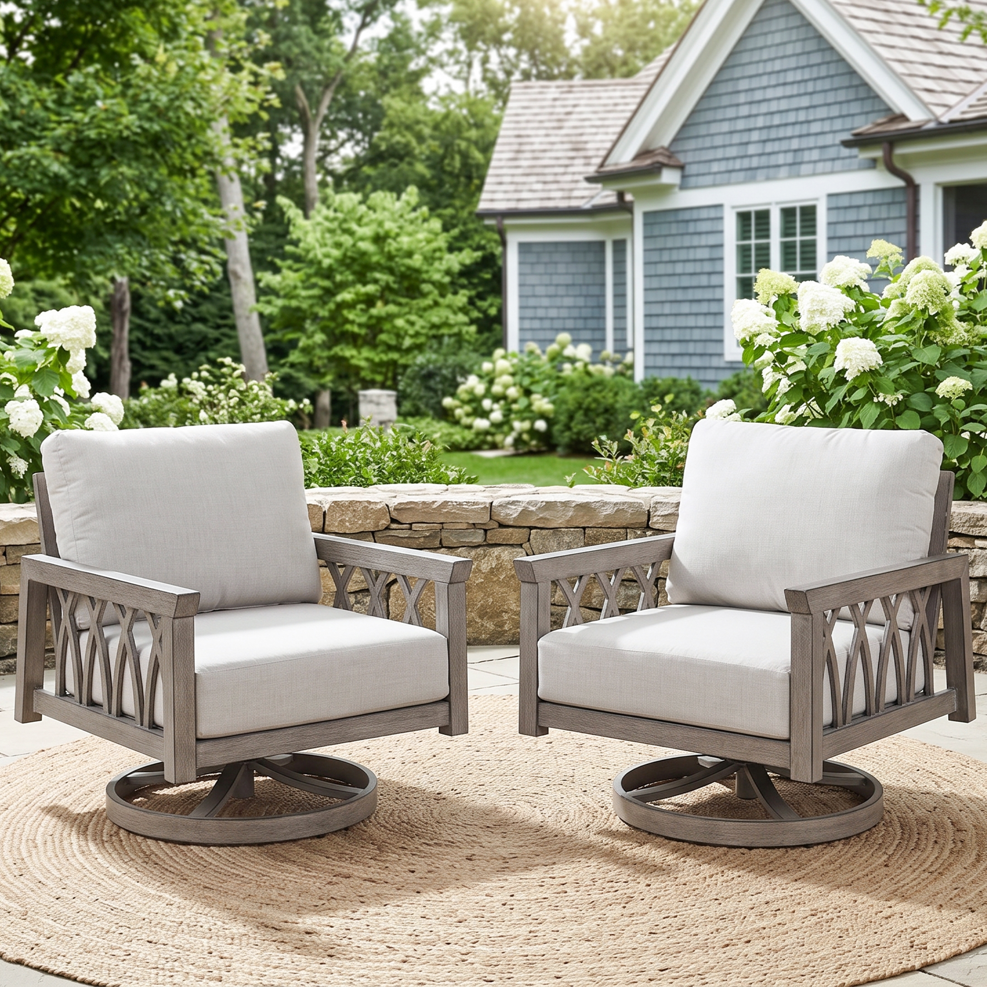 2-Piece Aluminum Outdoor 360-Degree Swivel Sofa Armchairs - C095