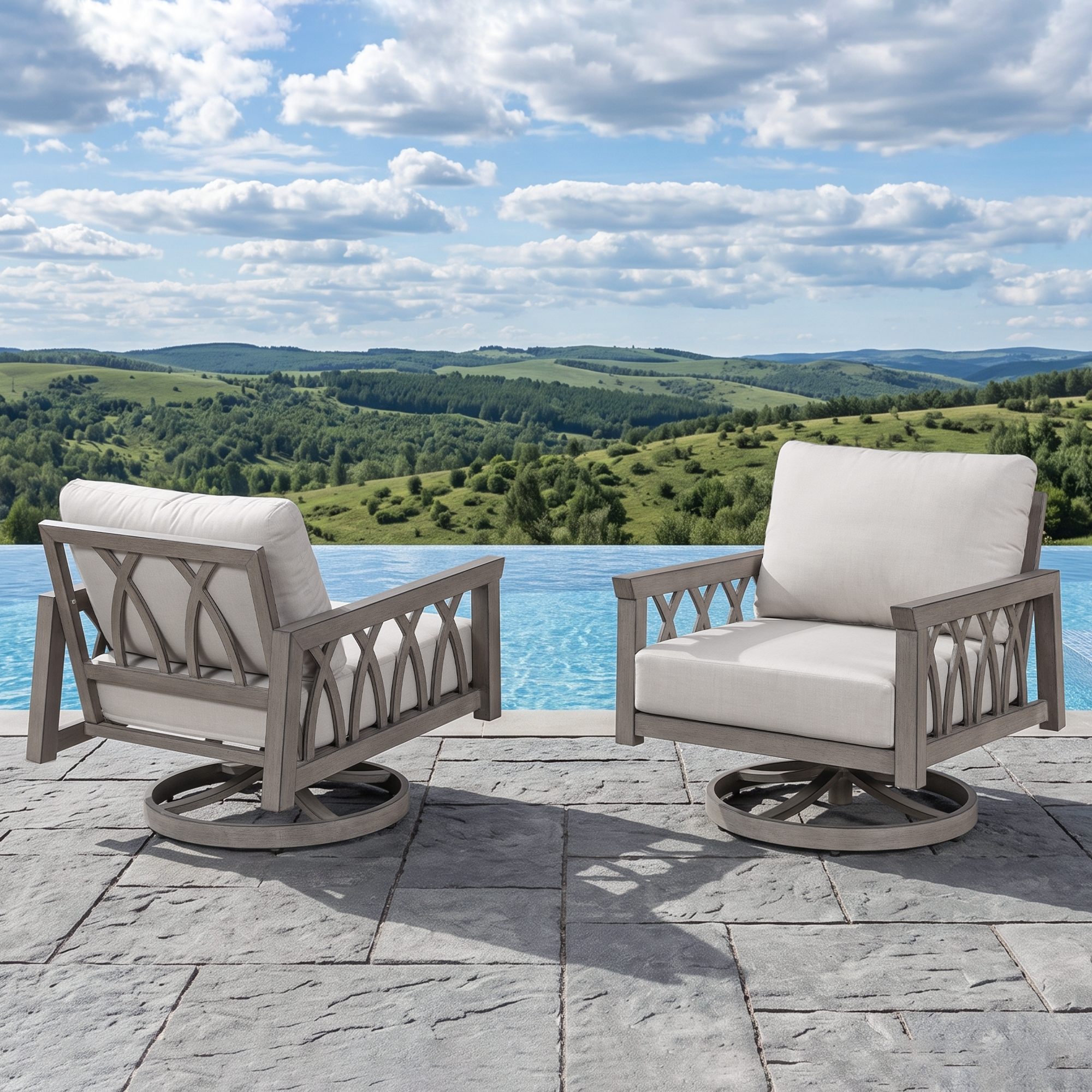 2-Piece Aluminum Outdoor 360-Degree Swivel Sofa Armchairs - C095