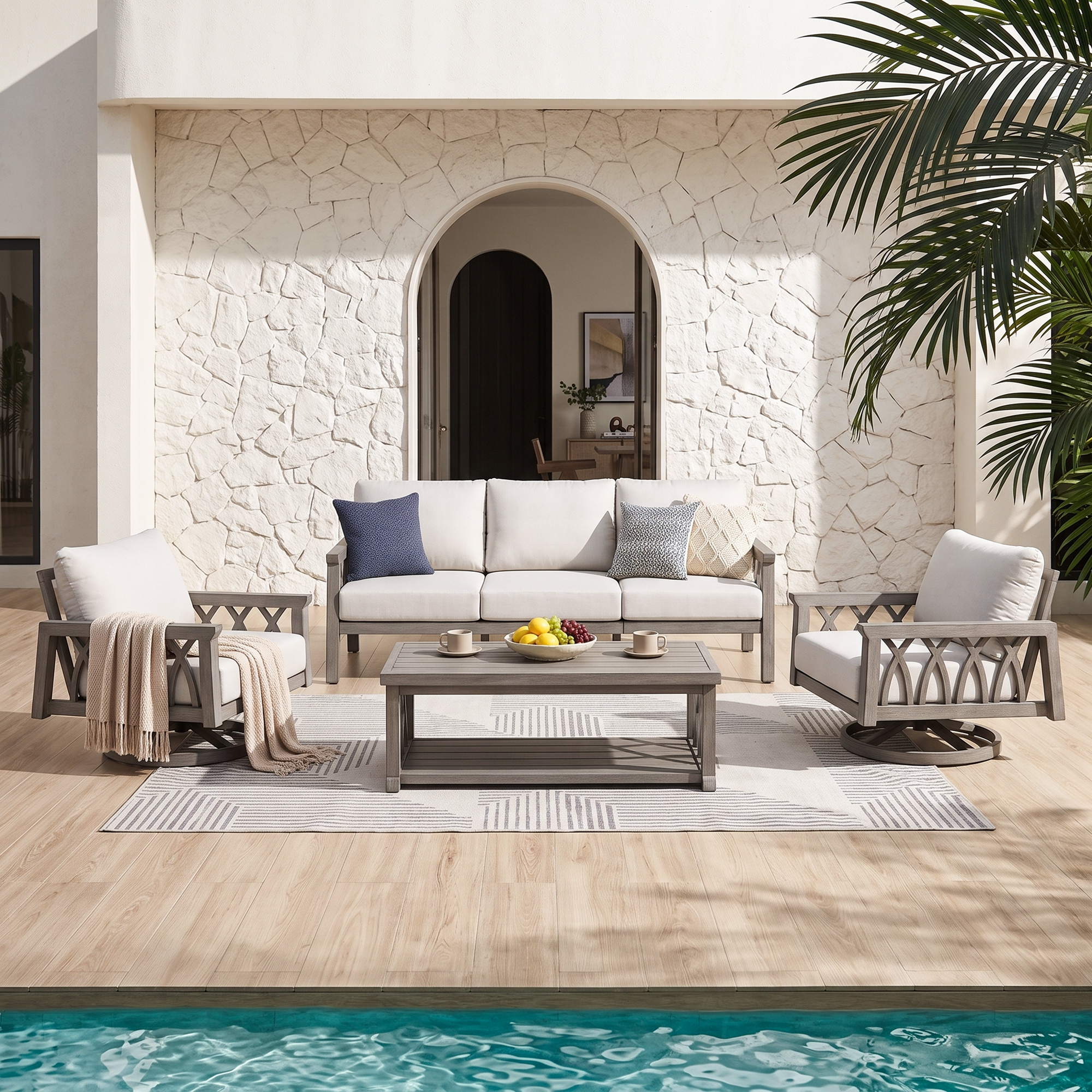 4-Piece Aluminum Outdoor Patio Conversation Set for 5 Person - DS096