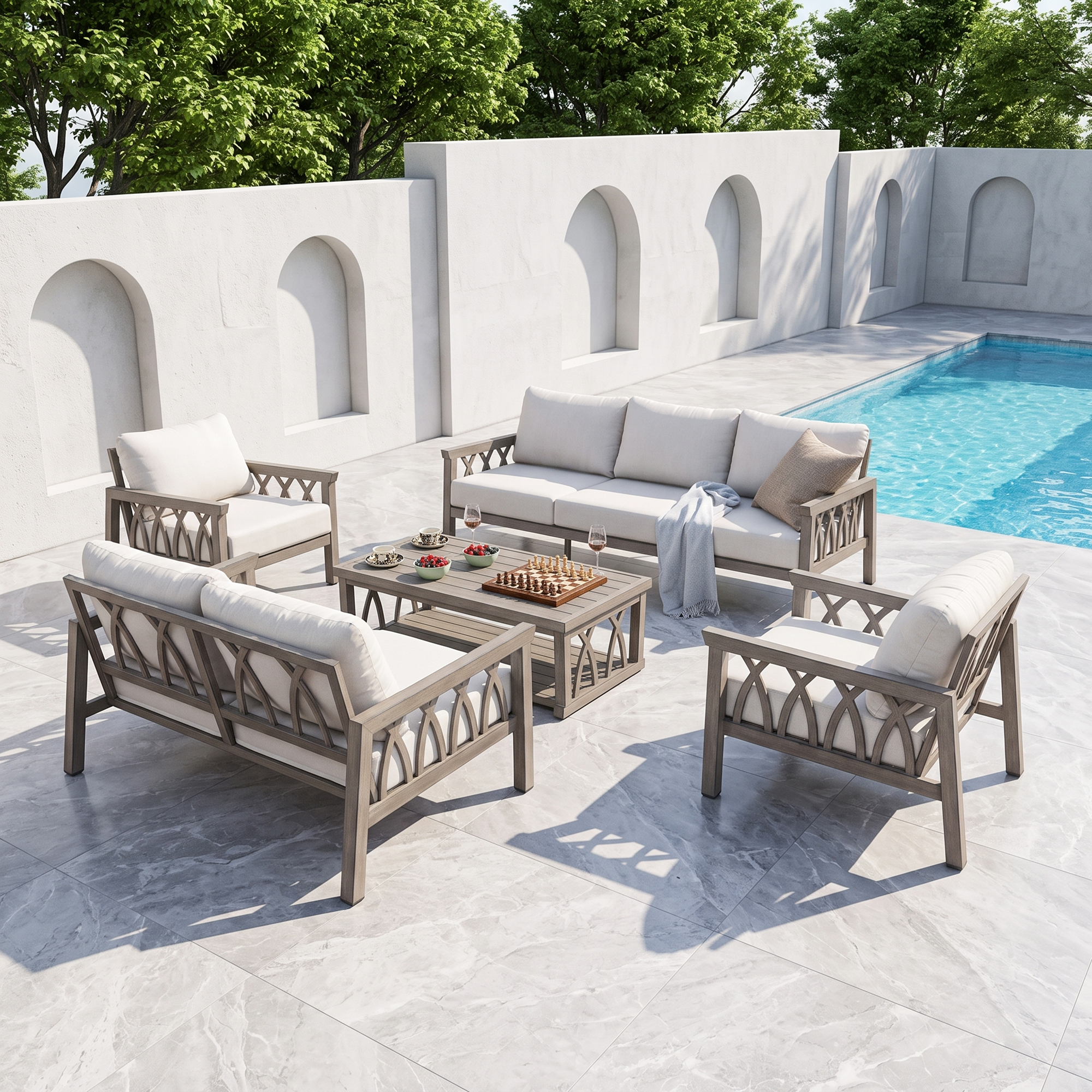 6-Piece Aluminum Outdoor Patio Conversation Set for 7 Person - DS099