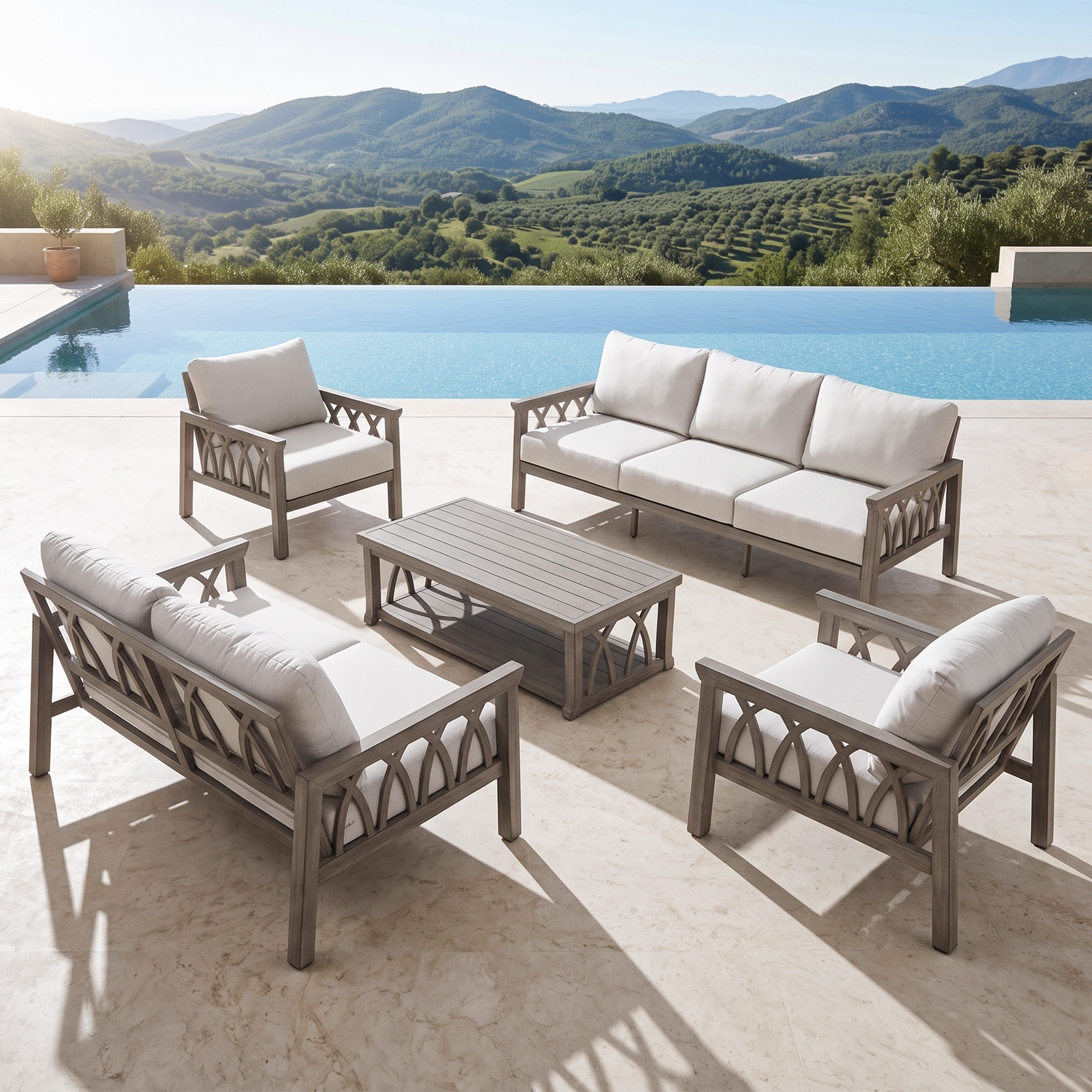 6-Piece Aluminum Outdoor Patio Conversation Set for 7 Person - DS099
