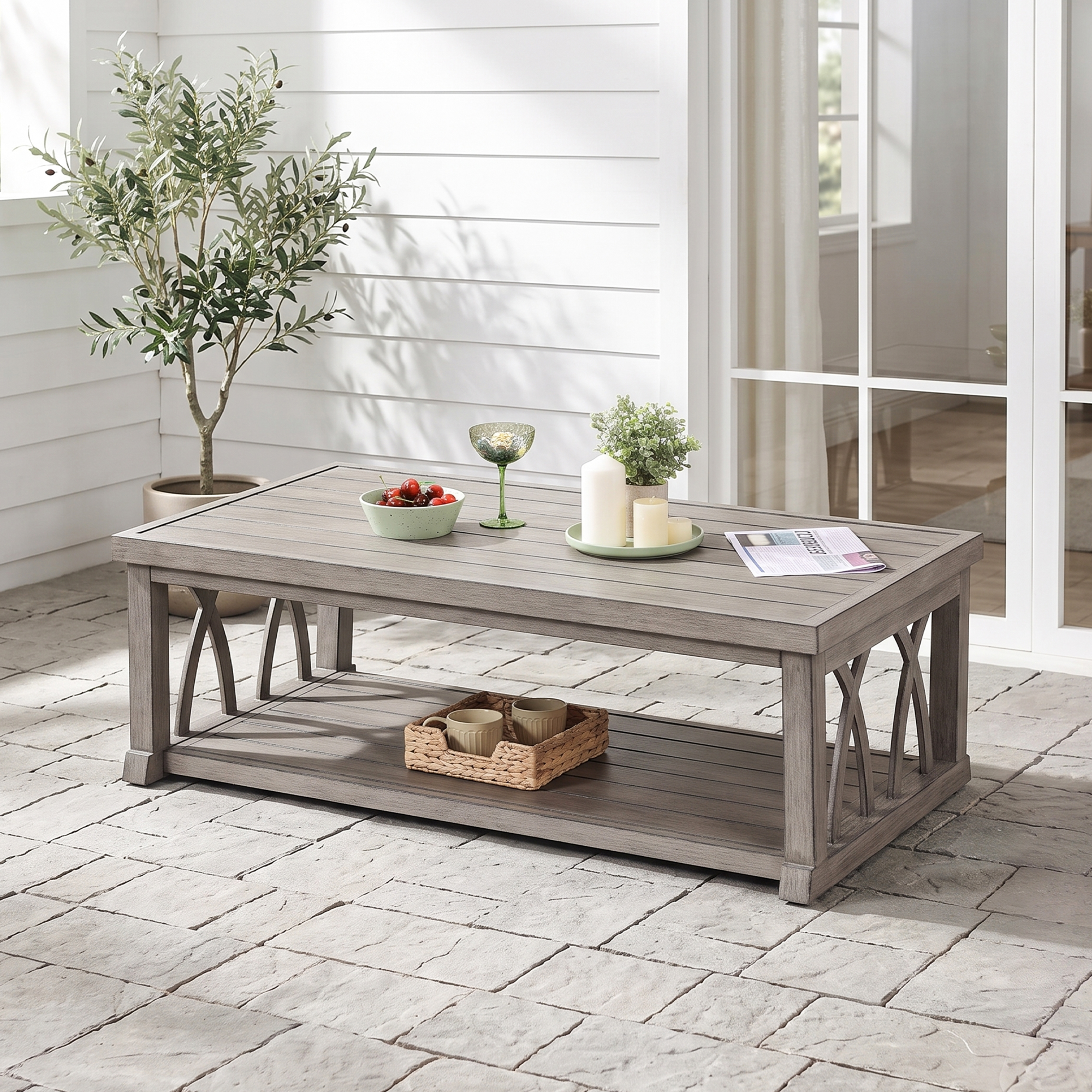 Aluminum Outdoor 2-Tier Coffee Table - D091