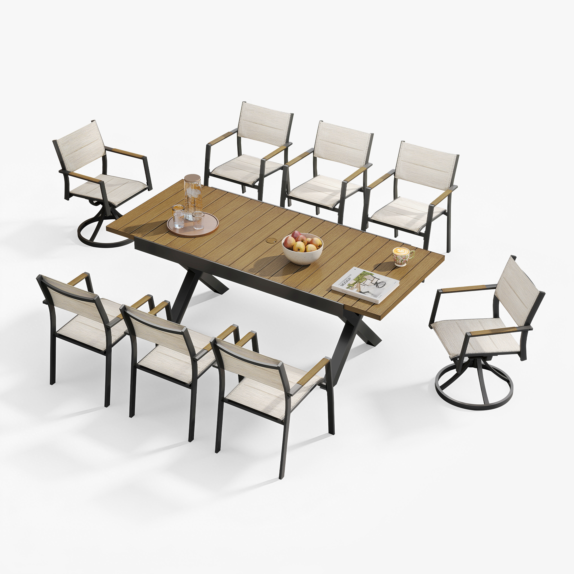 9-Piece Expandable Outdoor Dining Set with 2 Swivel Chairs - DS061-2