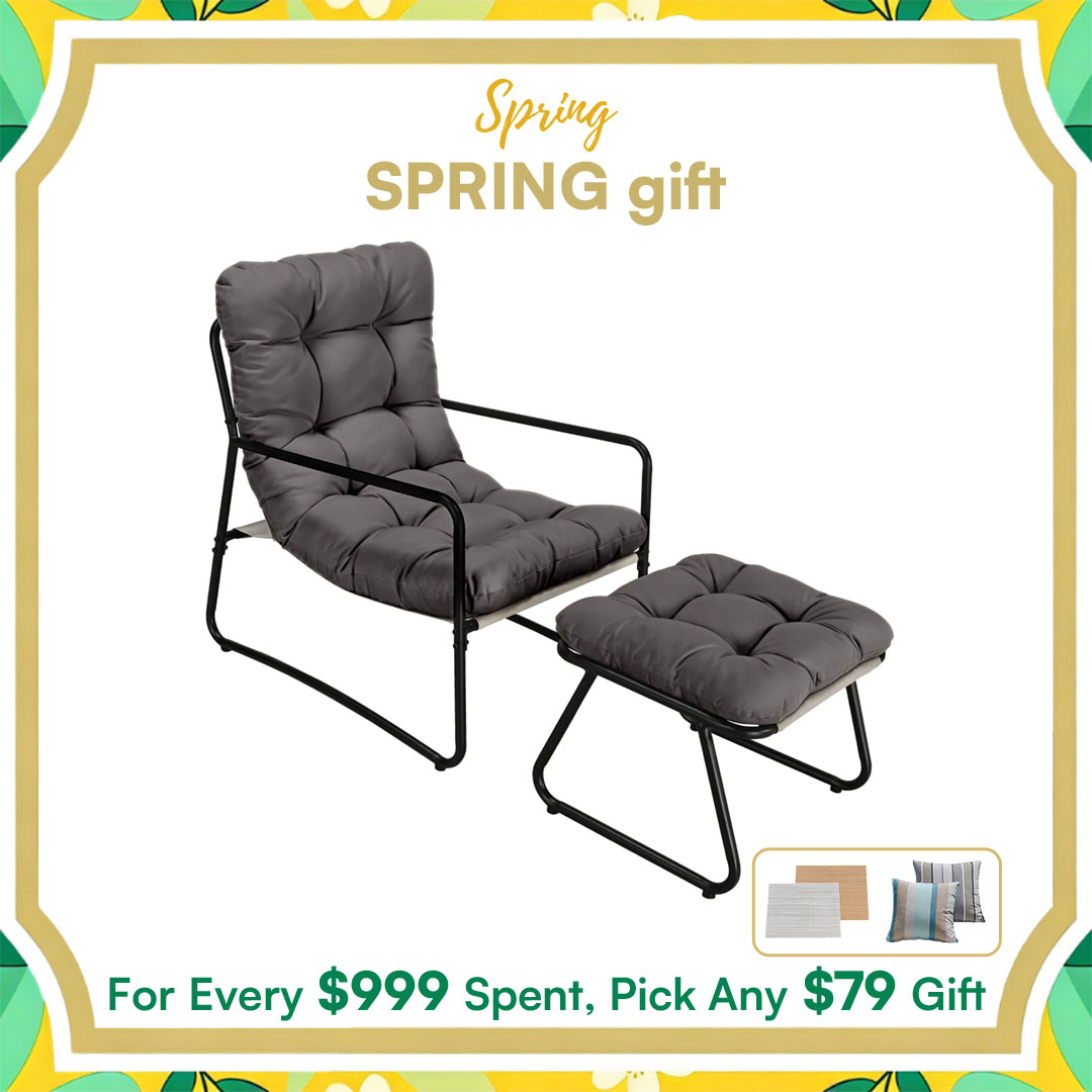 2-Piece Metal Comfy Modern Patio Rocking Chair Set with Ottoman- C033-1