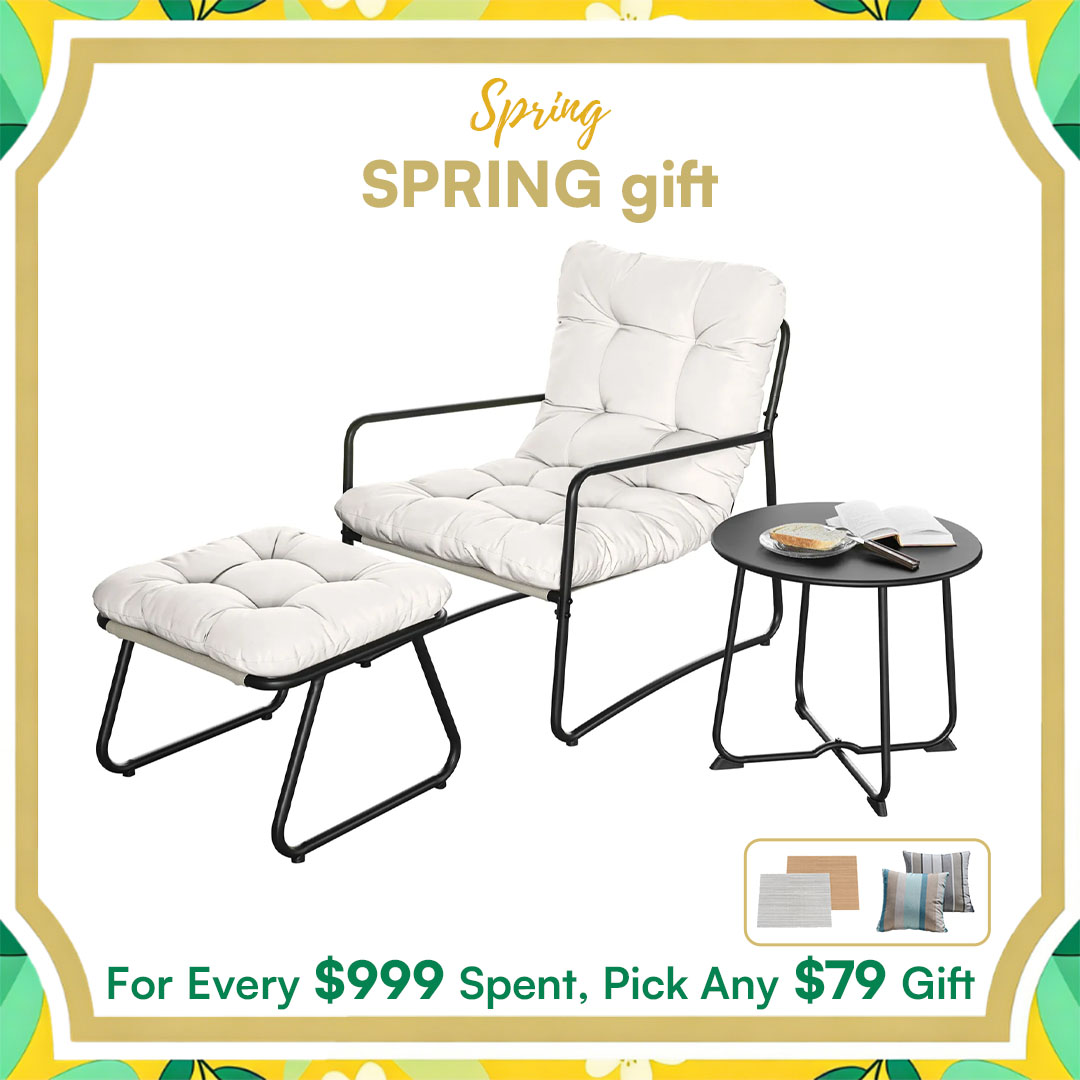 3-Piece Metal Comfy Modern Patio Rocking Chair Set with Ottoman & Side Table- C033-2
