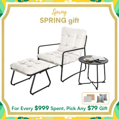 3-Piece Metal Comfy Modern Patio Rocking Chair Set with Ottoman & Side Table- C033-2