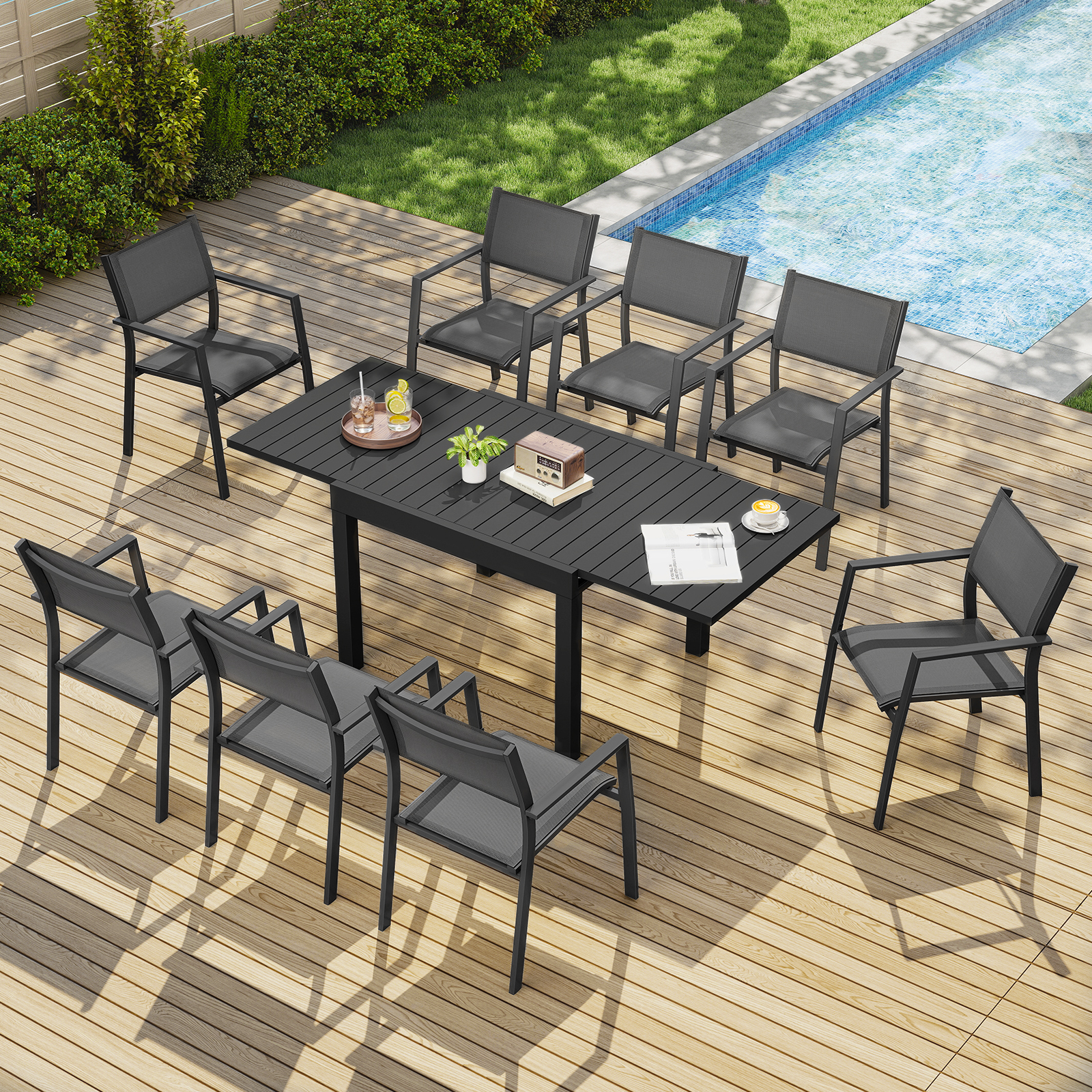 9-Piece Extendable Outdoor Dining Set for 8 Person- DS065-1